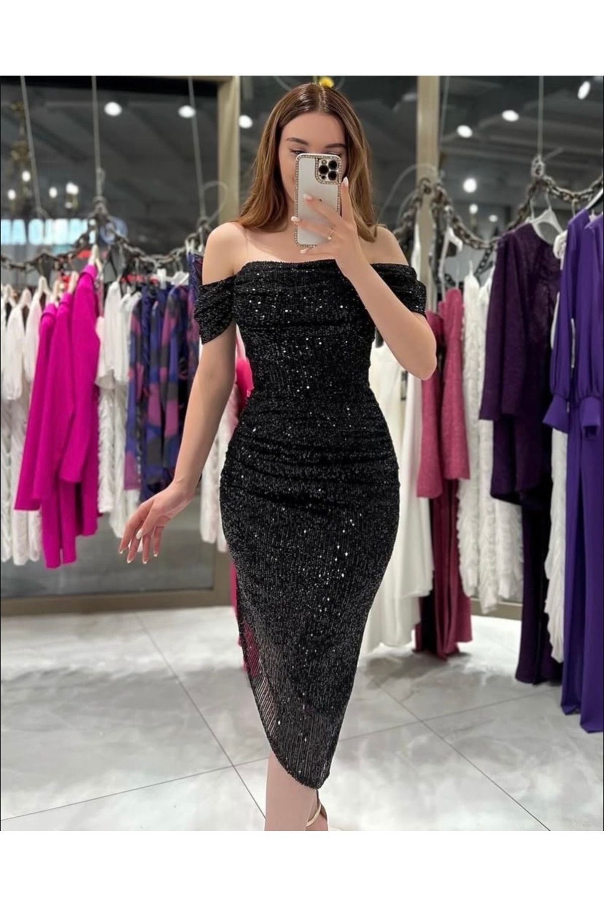 Bersi Butik Liana Degaje Yaka Midi Elbise Siyah