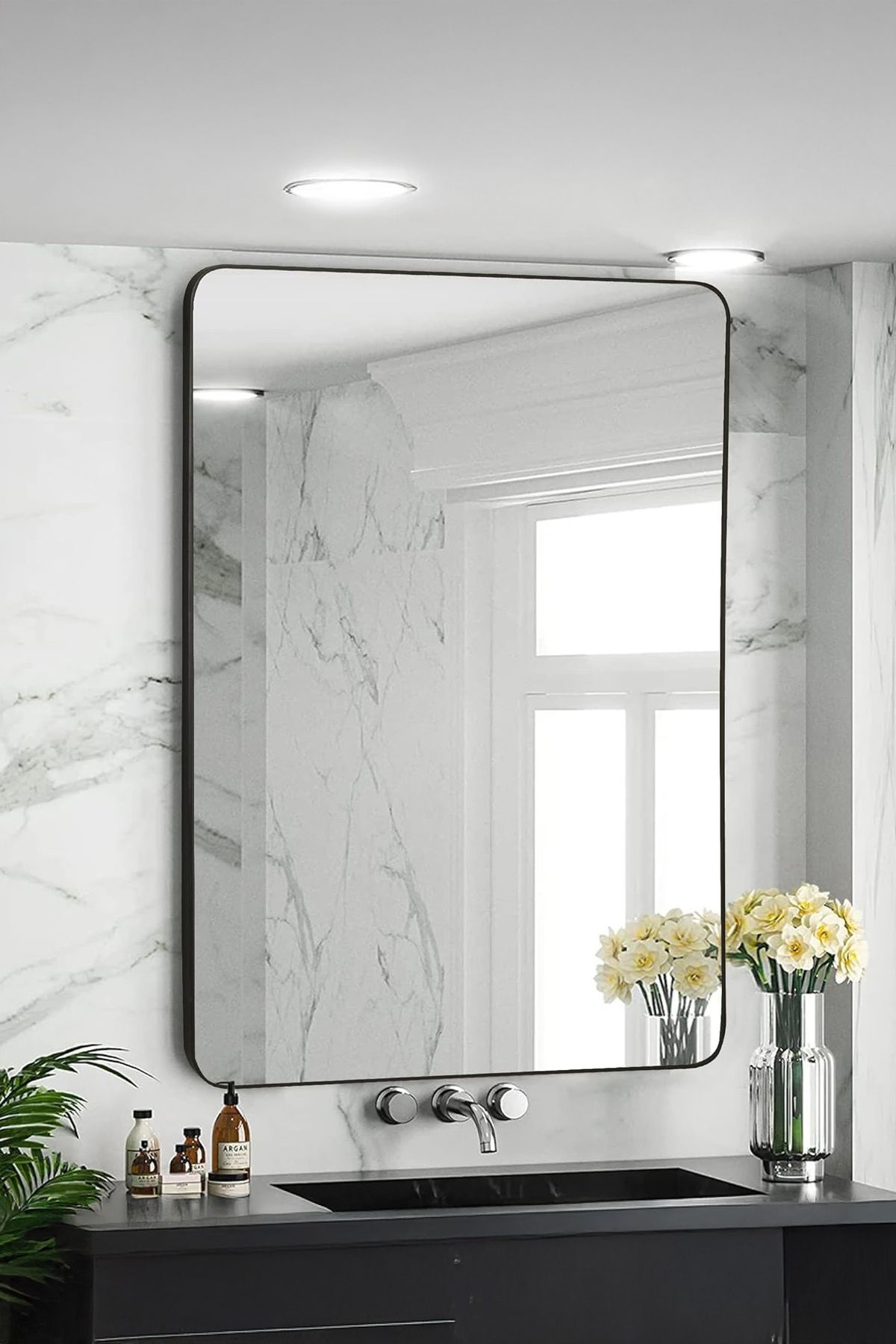 Perotti Riflesso Siyah Dikdörtgen Duvar Aynası 40x60 cm