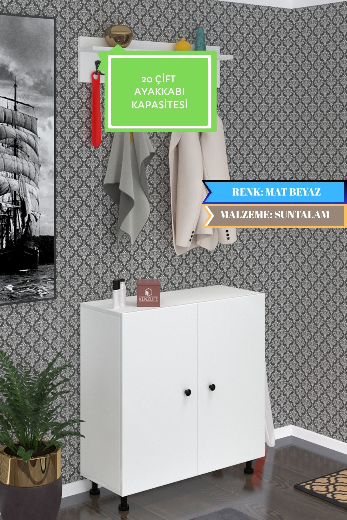 Kenzlife ayakkabılık galoş5 byzbyz 83*080*32 kapaklı 5 raflı 20 çift ayakkabı kapasitesi