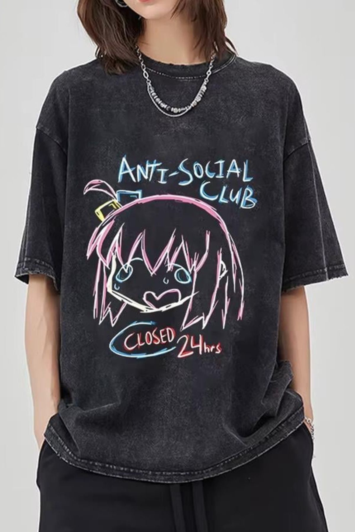 Köstebek Siyah Yıkamalı Kumaş Bocci The Rock Anti Social Club Unisex T-shirt