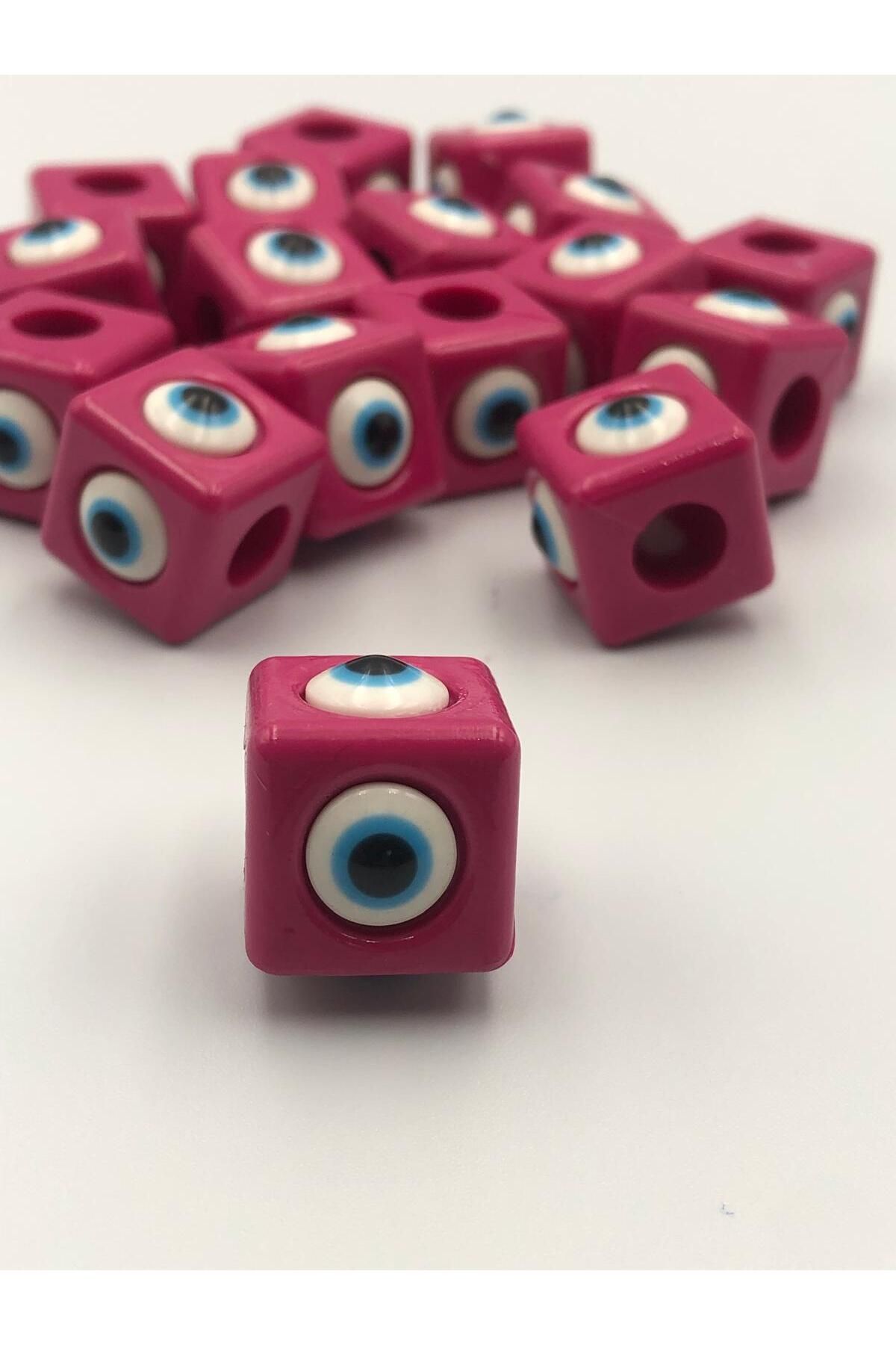DUCK HOBY 10 Adet Fujya Pembe Plastik Nazar Boncuğu 16x16mm