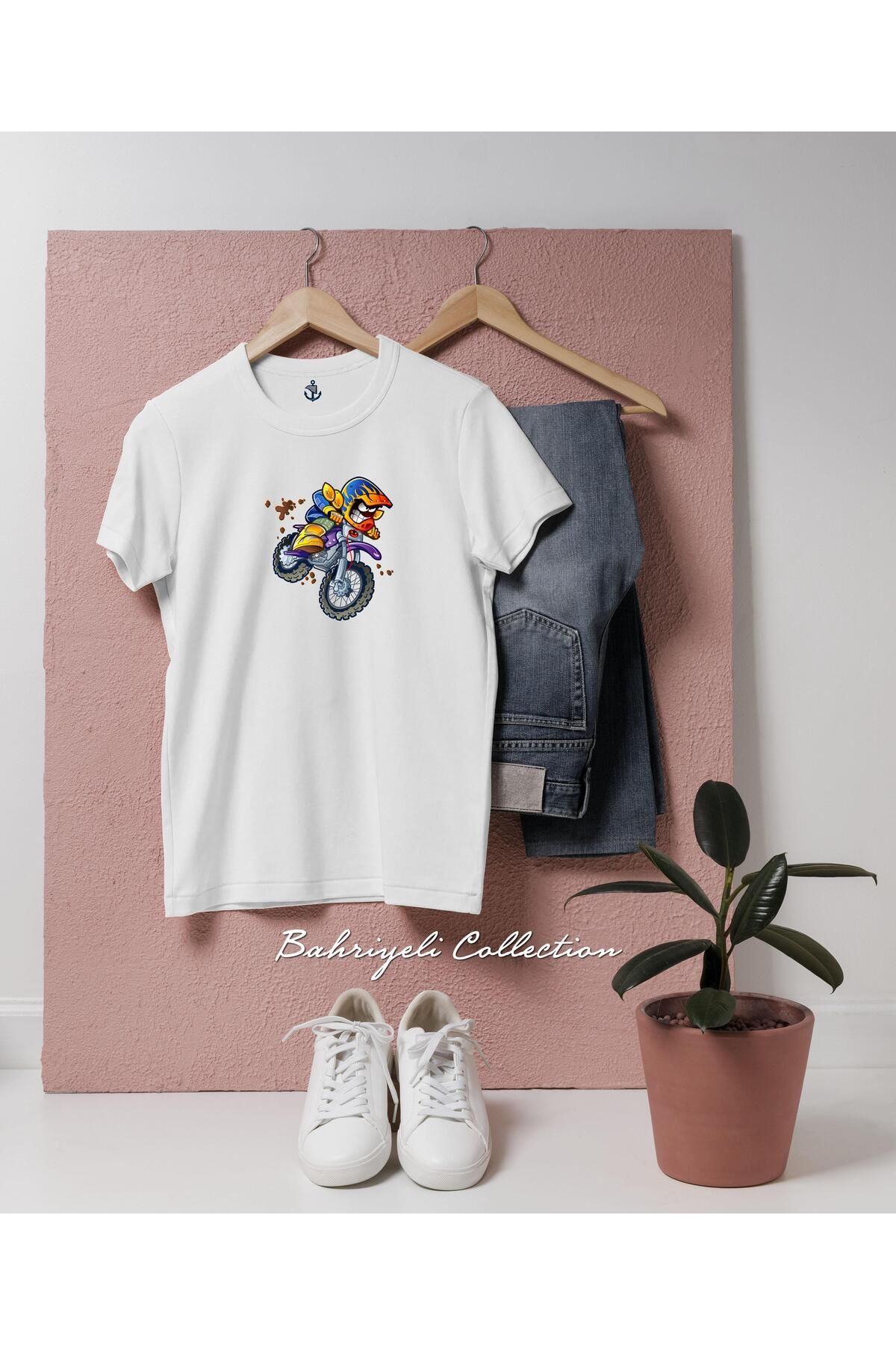 bahriyeli.jpeg Oversize Motocross Motorcycle Riding Cartoon Tasarımlı Unisex T-Shirt