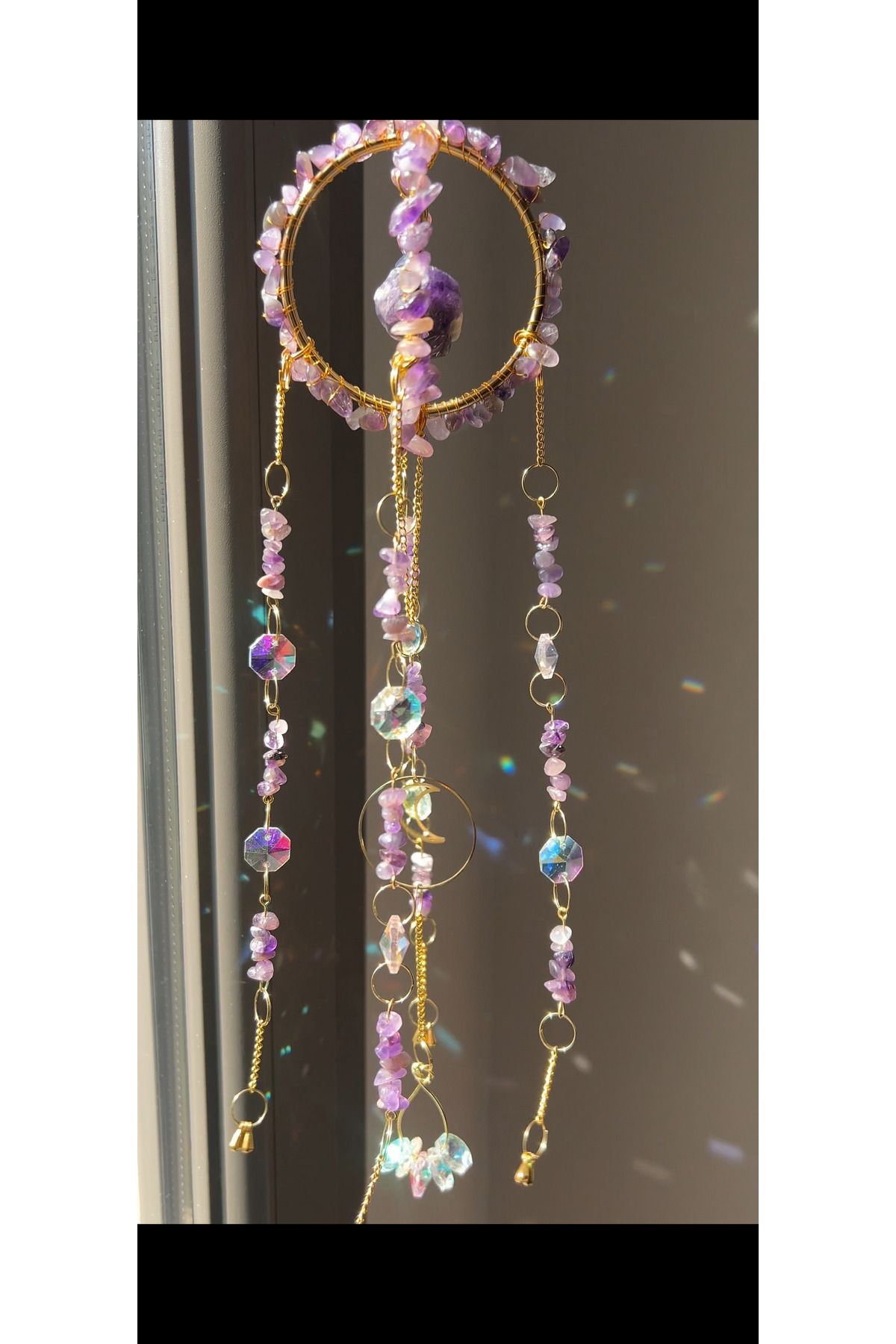 solmyst atelier Ametist Sun Catcher 6 - Güneş Tutucu, Güneş Yakalayıcı, Doğal Ametist Taşlı, El Yapımı