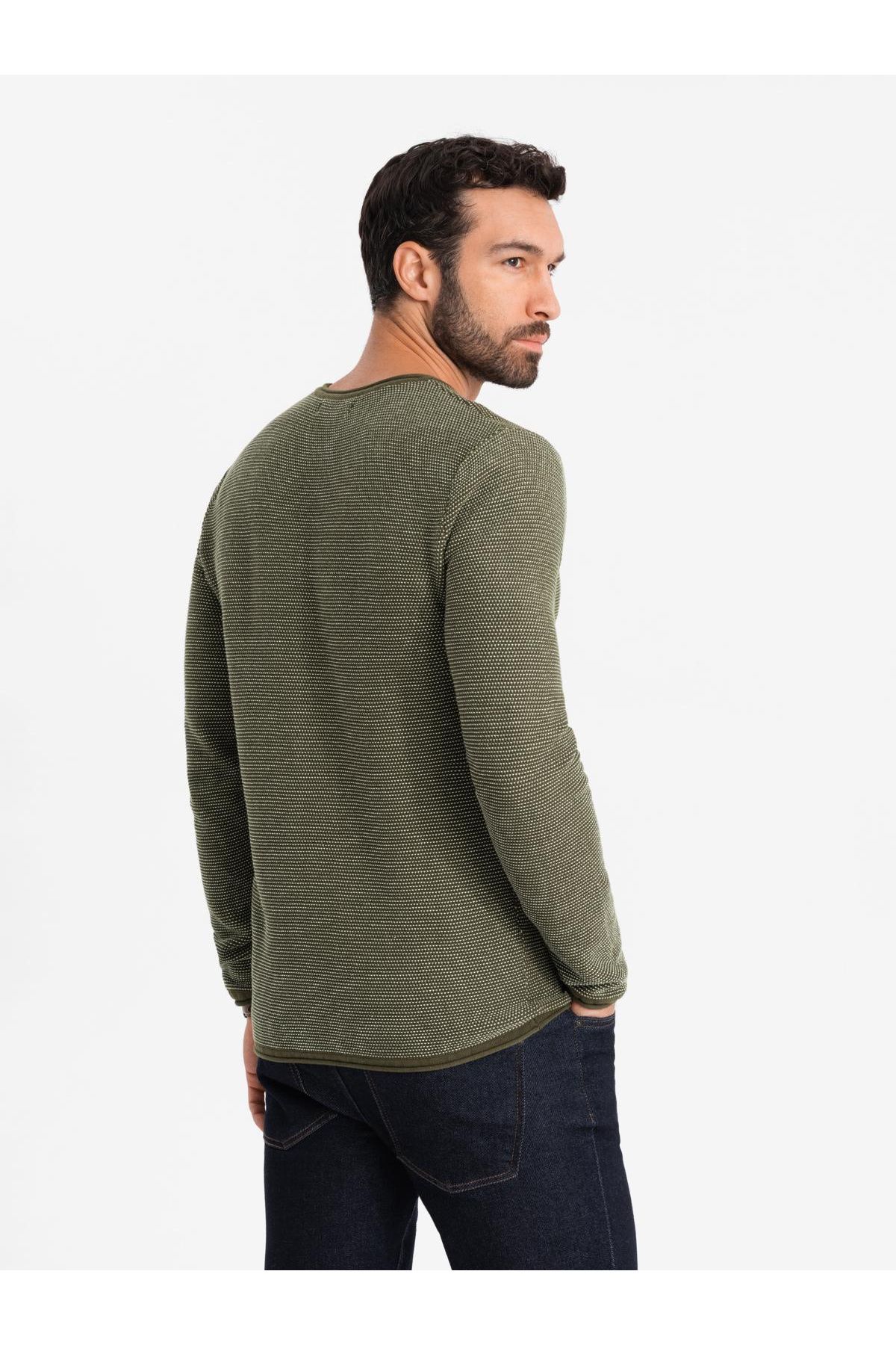 OMBRE-Herren Strickpullover mit strukturierten Punkten - oliv V2 OM-SWSW-0118 XL 5