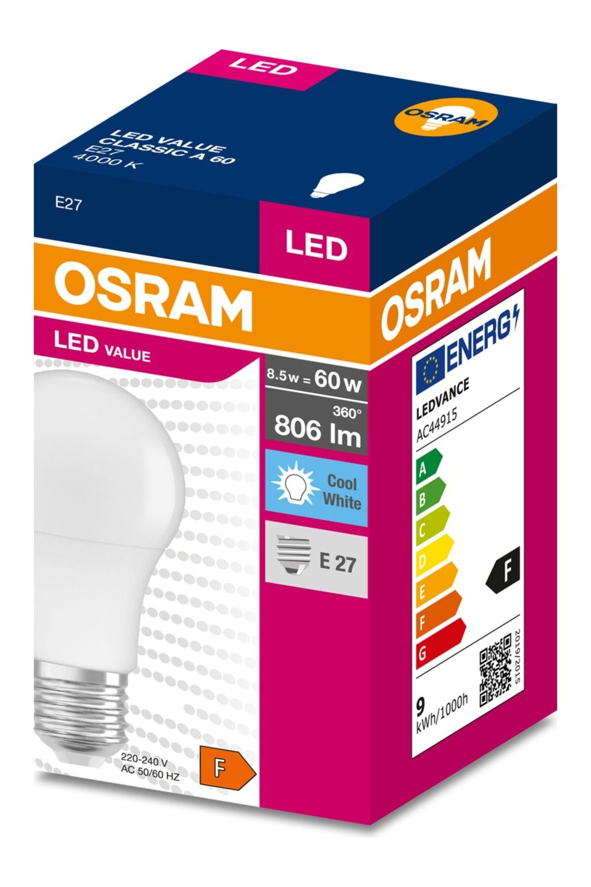 Osram Led 8.5W 6500K 806lm E27 Duy Beyaz Işık Ampul