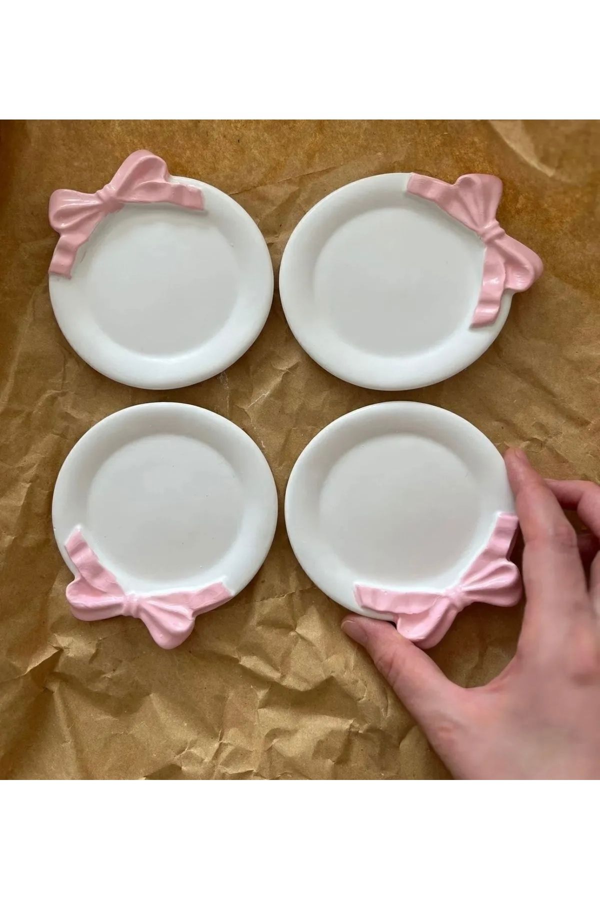 Uzs pace Dekoratif 4’Lü Soft Pembe Kurdale Tabak , Takı Tabağı, Bardak Altlığı , Mum Tabağı