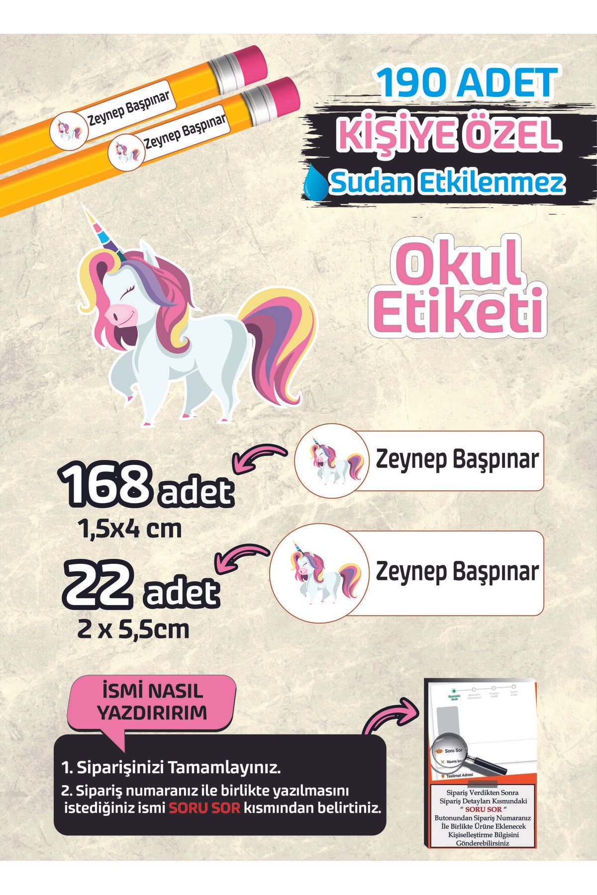 Kapbirhediye Okul Etiketi Kişiye Özel Kalem Defter Etiketi Unicorn 190 Adet