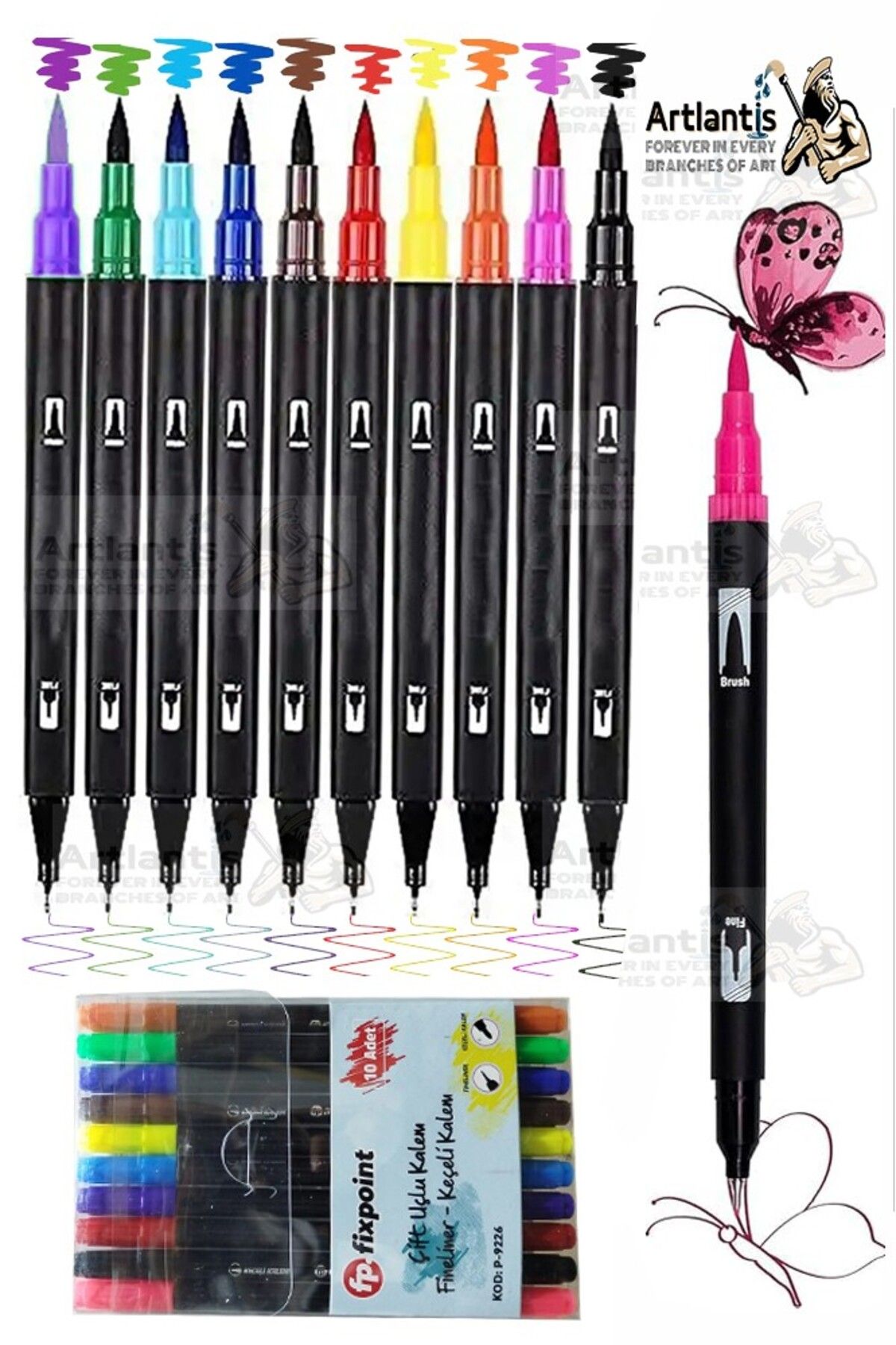 Artlantis Fineliner 10 Lu Çift Taraflı İnce Uçlu Kalem 1 Paket 10 Renk 0.4 Mm Keçe Uçlu Kalem Renkli İşaretlem