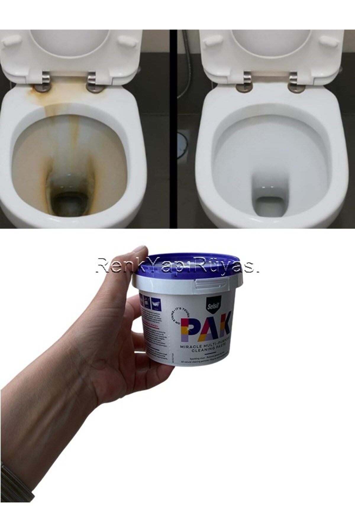 RENK YAPI RÜYASI klozet temizliği için macun, kireç ve pas lekelerine, banyo fayansları ve lavabo temizliği için,