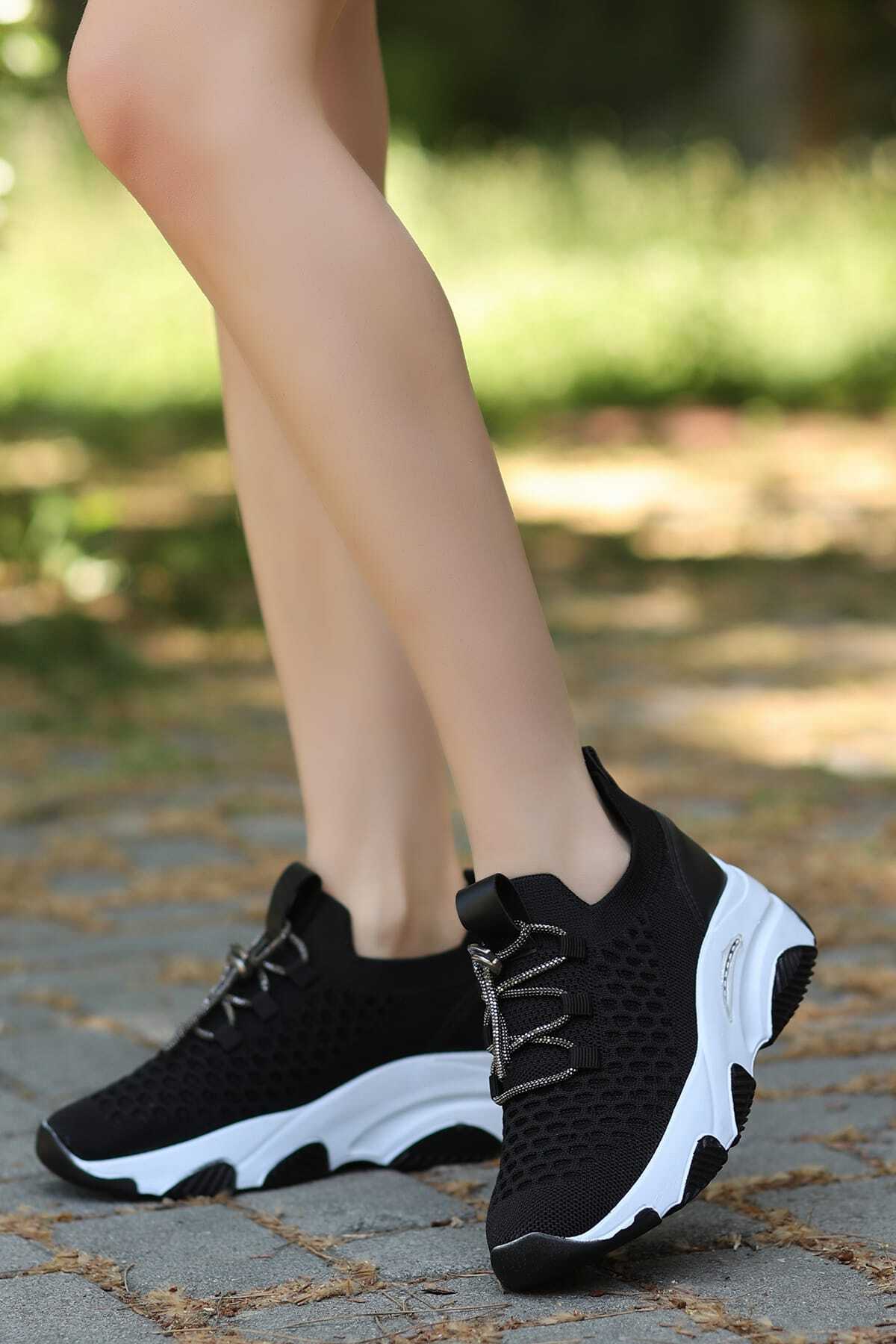 LEYDİ SHOES DİNAR TRİKO BEYAZ TAŞLI BAĞCIKLI SPOR görsel 2
