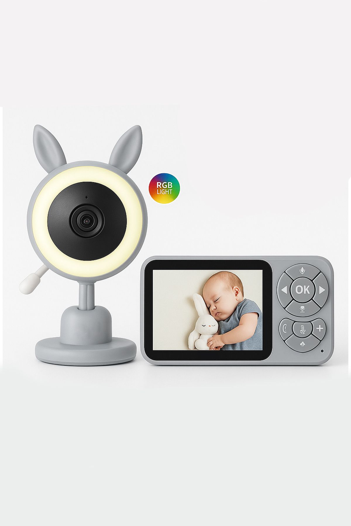 TECHNOMEN Ninni Söyleyen Monitörlü İP Bebek Kamerası 3.5" Ekran Gece Görüş Emzirme Hatırlatma RGB Işıklı