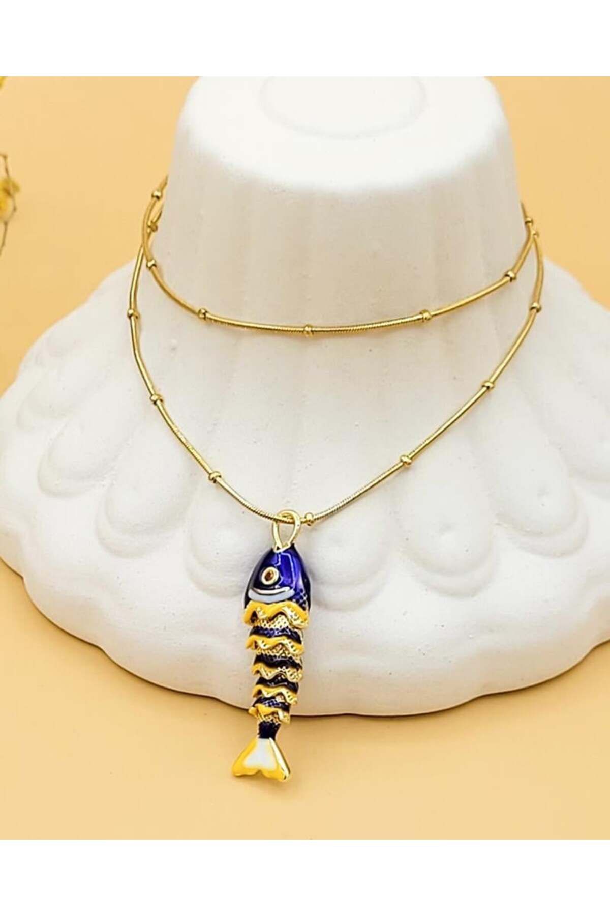 Nevoka Lacivert Gold Balık Şans Kolye