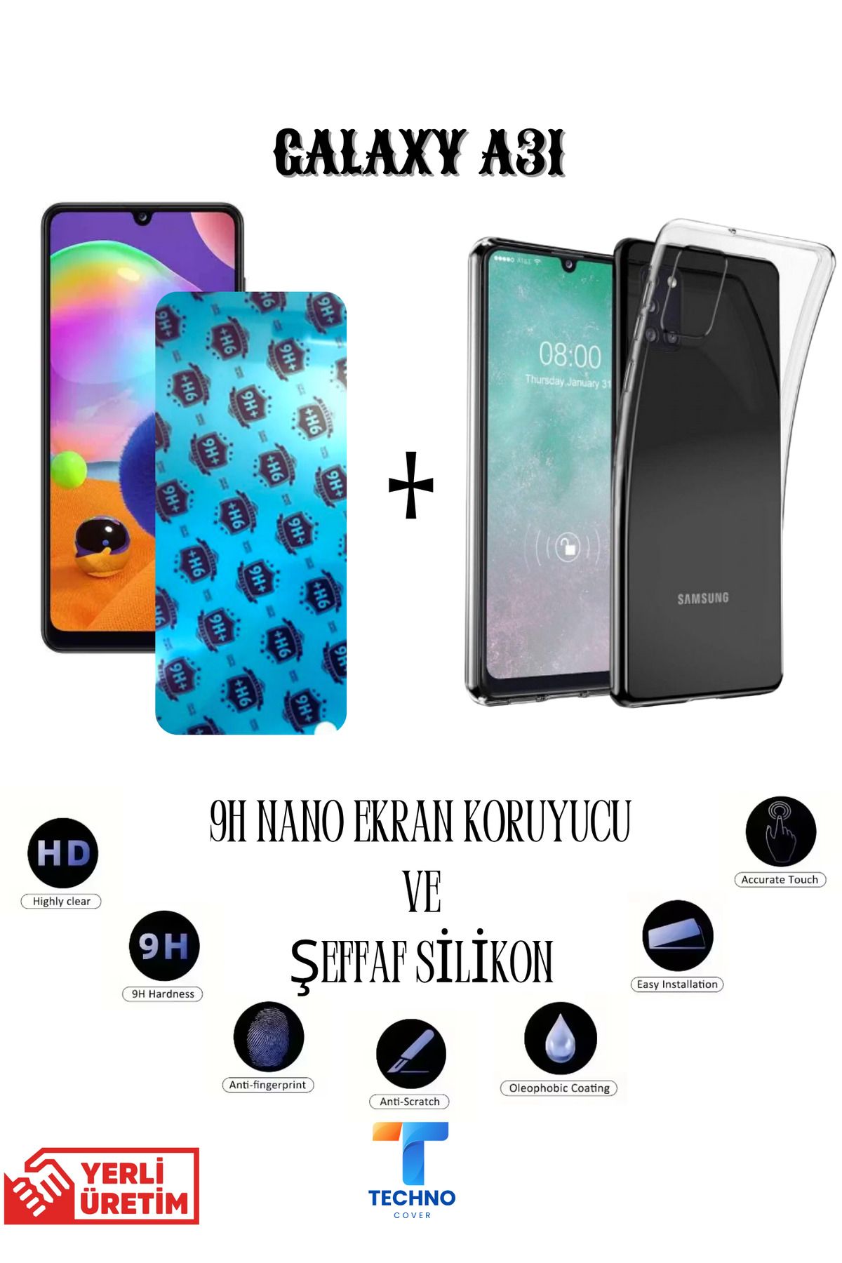 foxpower Samsung A31 Nano Ekran Koruyucu ve Şeffaf Kılıf 2li Avantajlı Paket
