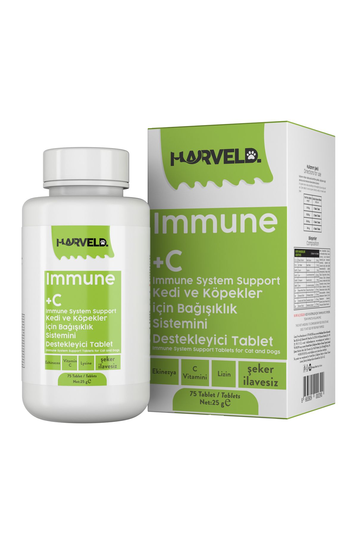 HARVELD Immune C Kedi Köpek Bağışıklık Sistemi Destekleyici Vitamin Mineral Kaynağı Şeker Ilavesiz Tablet