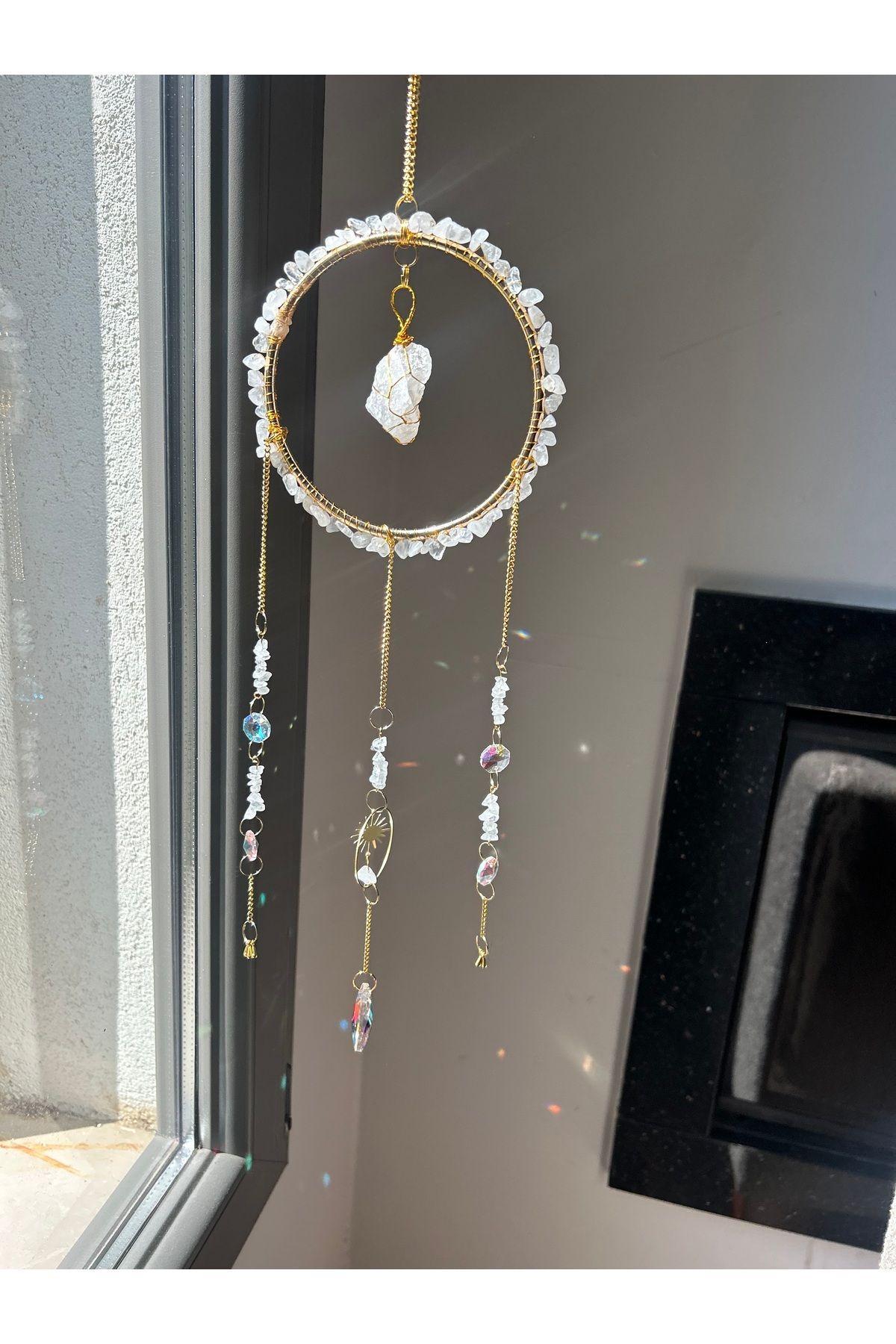 solmyst atelier Kristal Kuvars Sun Catcher 10 - Güneş Tutucu, Güneş Yakalayıcı, Doğal Taşlı, El Yapımı