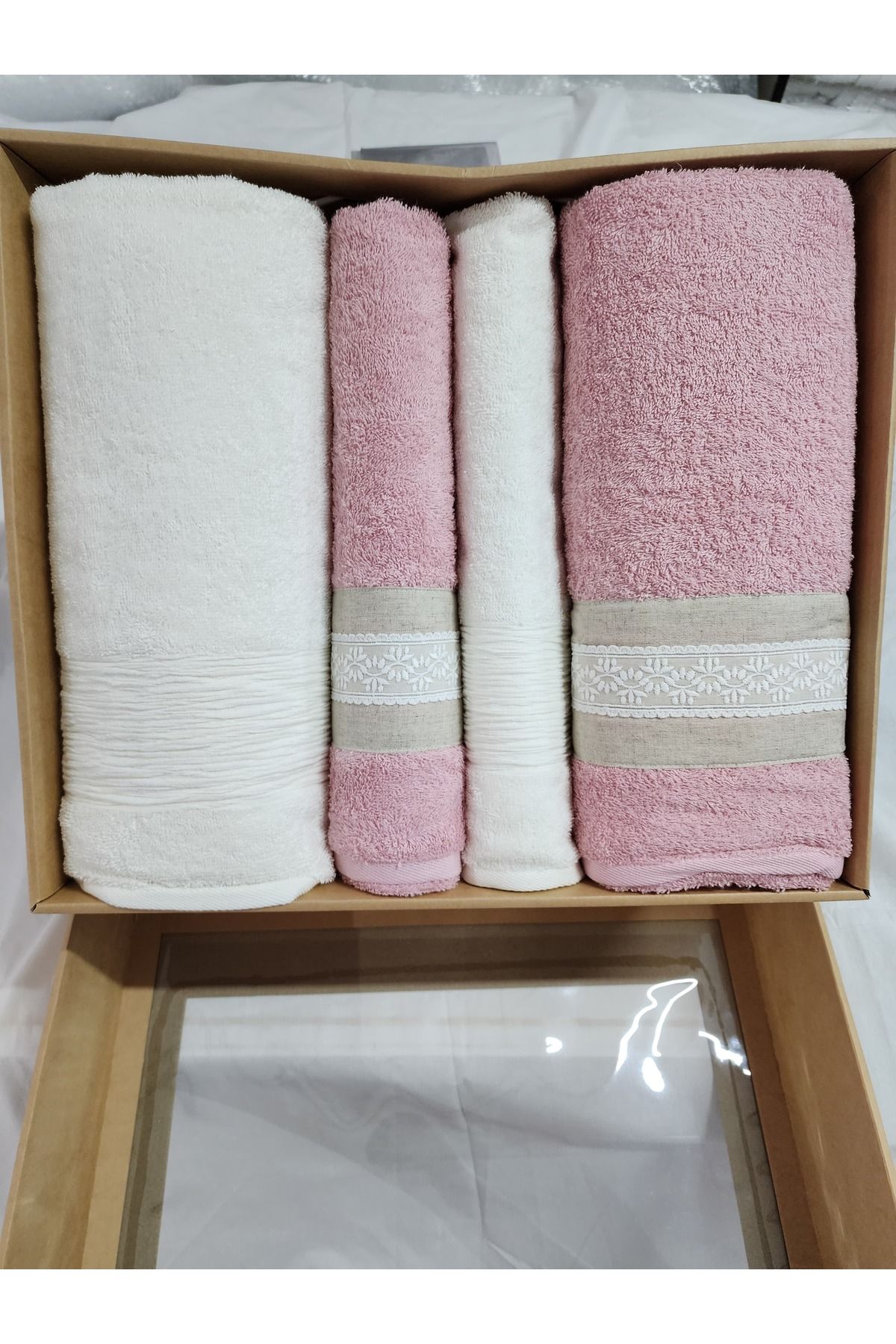 cacao home Nurpak 4'lü Banyo Havlu Seti Hamam Takımı Keten Güpürlü Keten Yeni Sezon