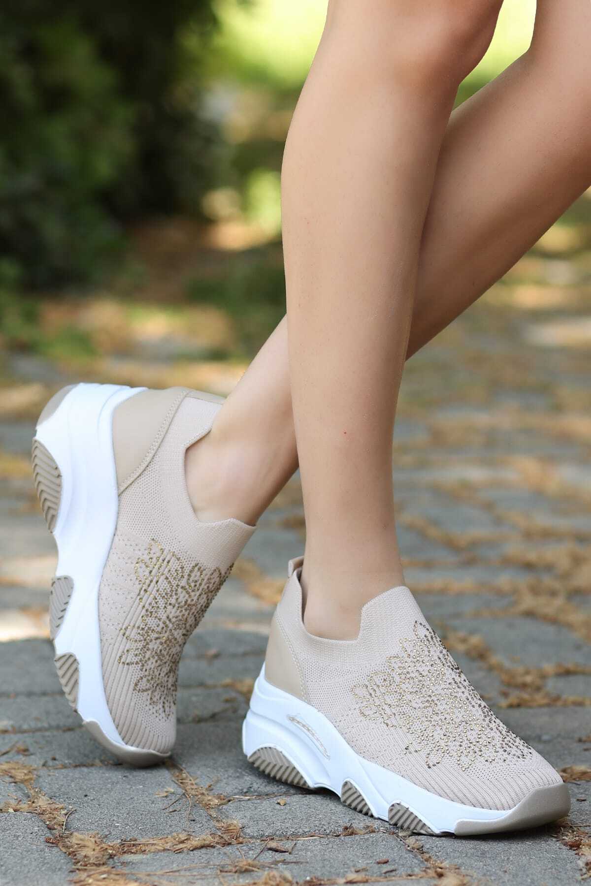 LEYDİ SHOES Dinar Triko Krem Spor görsel 3