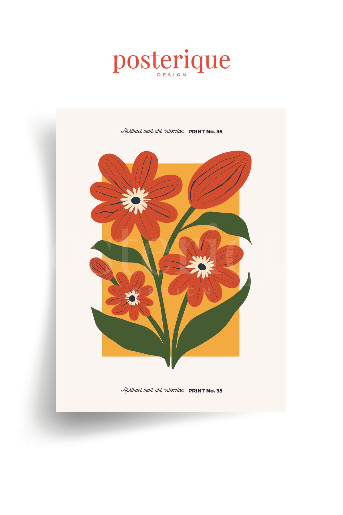 posterique 4'lü Set Eclectic Flower Çerçevesiz Poster Modern Dekoratif Çiçek Serisi Posteri
