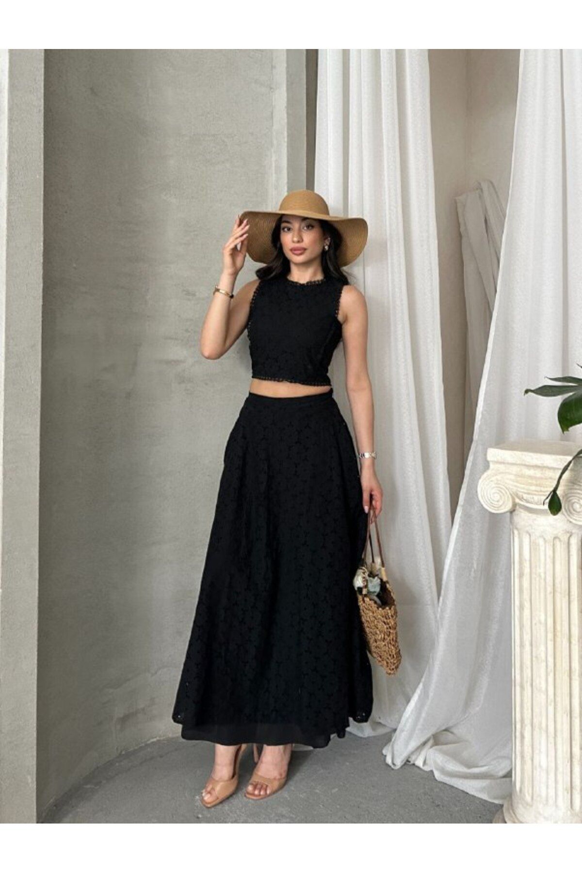 Castivo Fashion Dantel Detaylı Kolsuz ikili takım