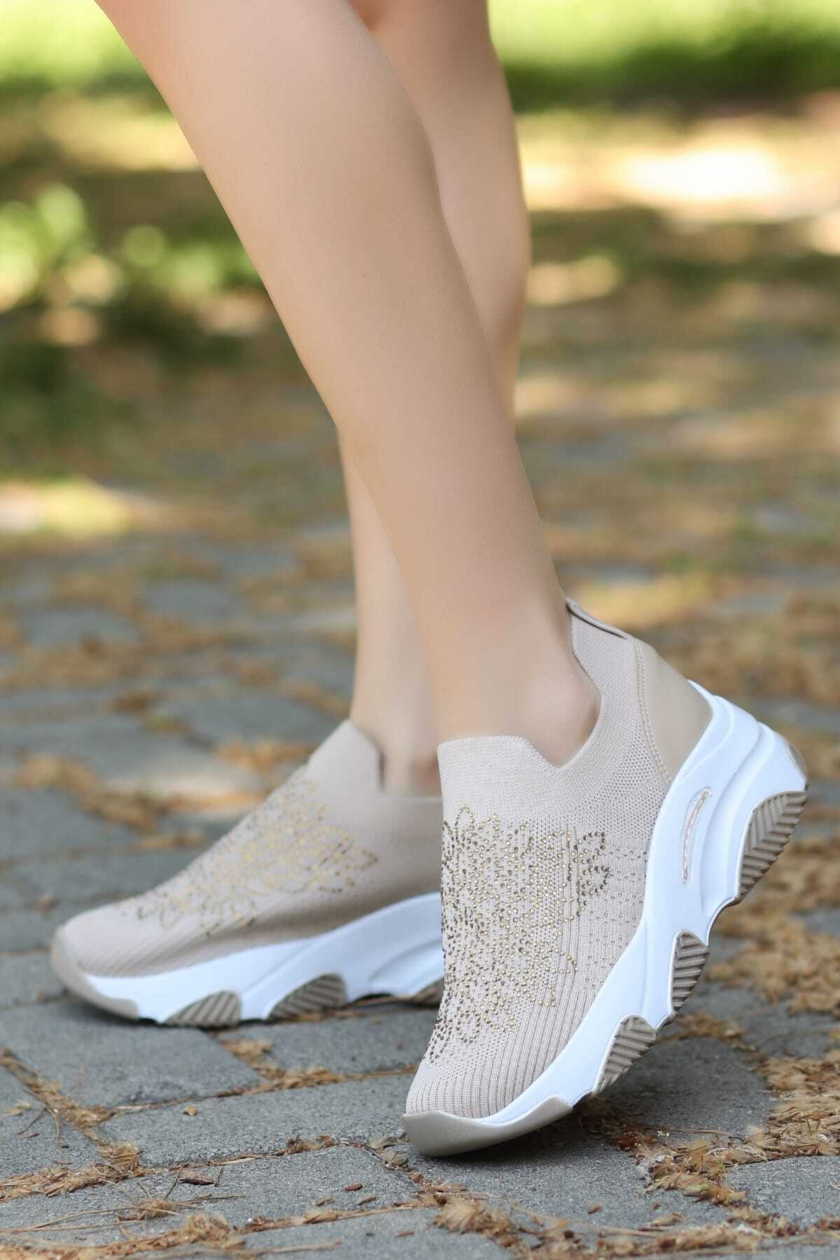 LEYDİ SHOES Dinar Triko Krem Spor görsel 2