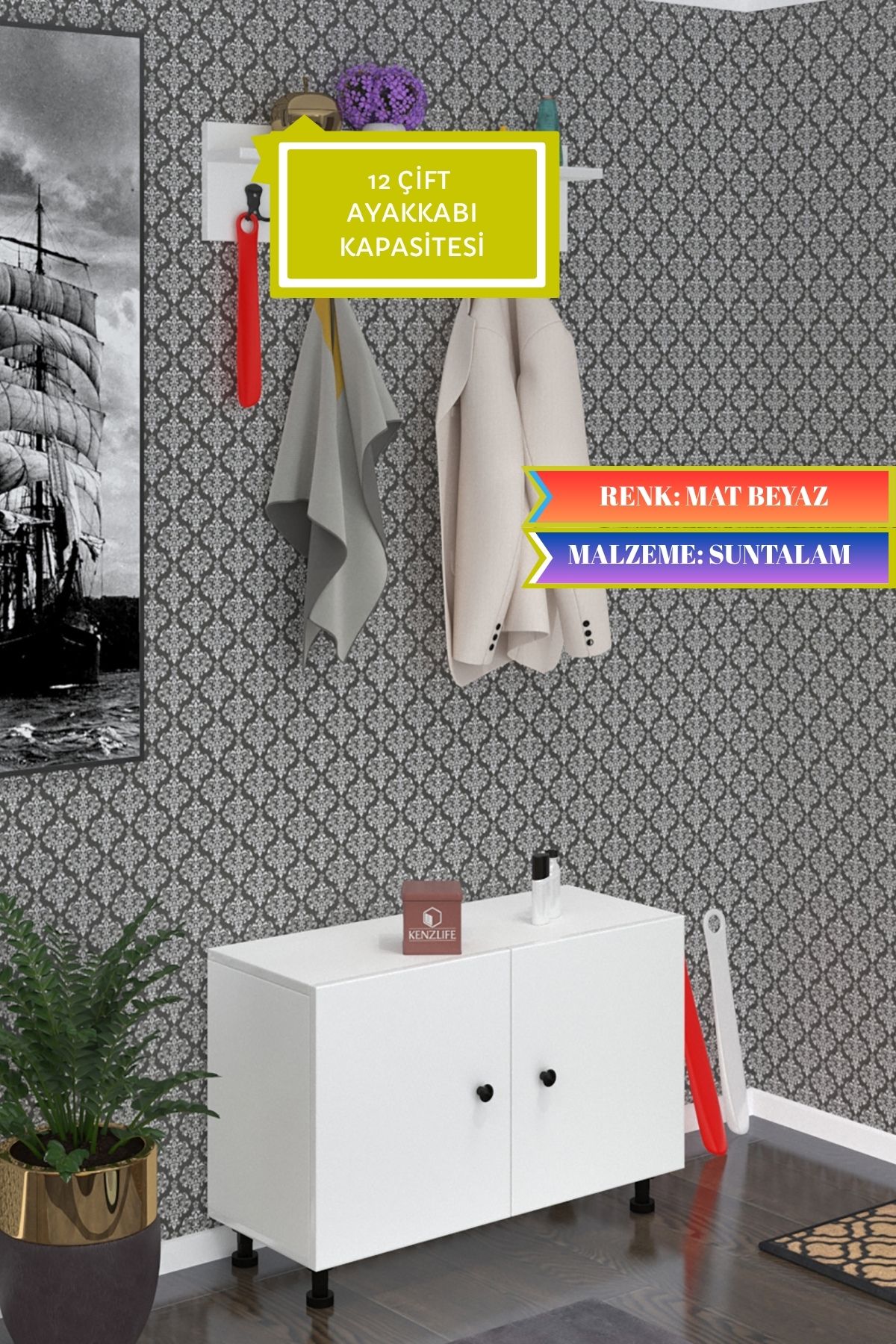 Kenzlife ayakkabılık galoş3 byzbyz 53*080*32 kapaklı 3 raflı 12 çift ayakkabı kapasitesi