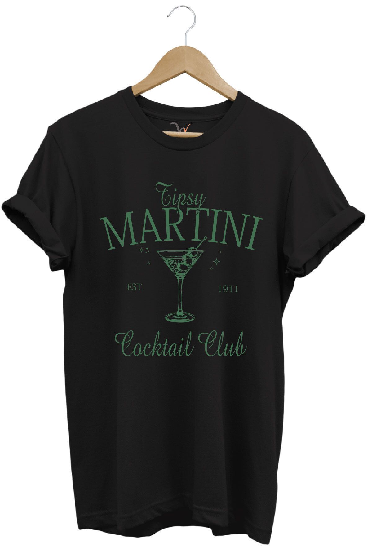 WİDİ Tipsy Martini Cocktail Club Tasarım Baskılı Old Money Y2k %100 Pamuk Regular Fit Premium T-Shirt
