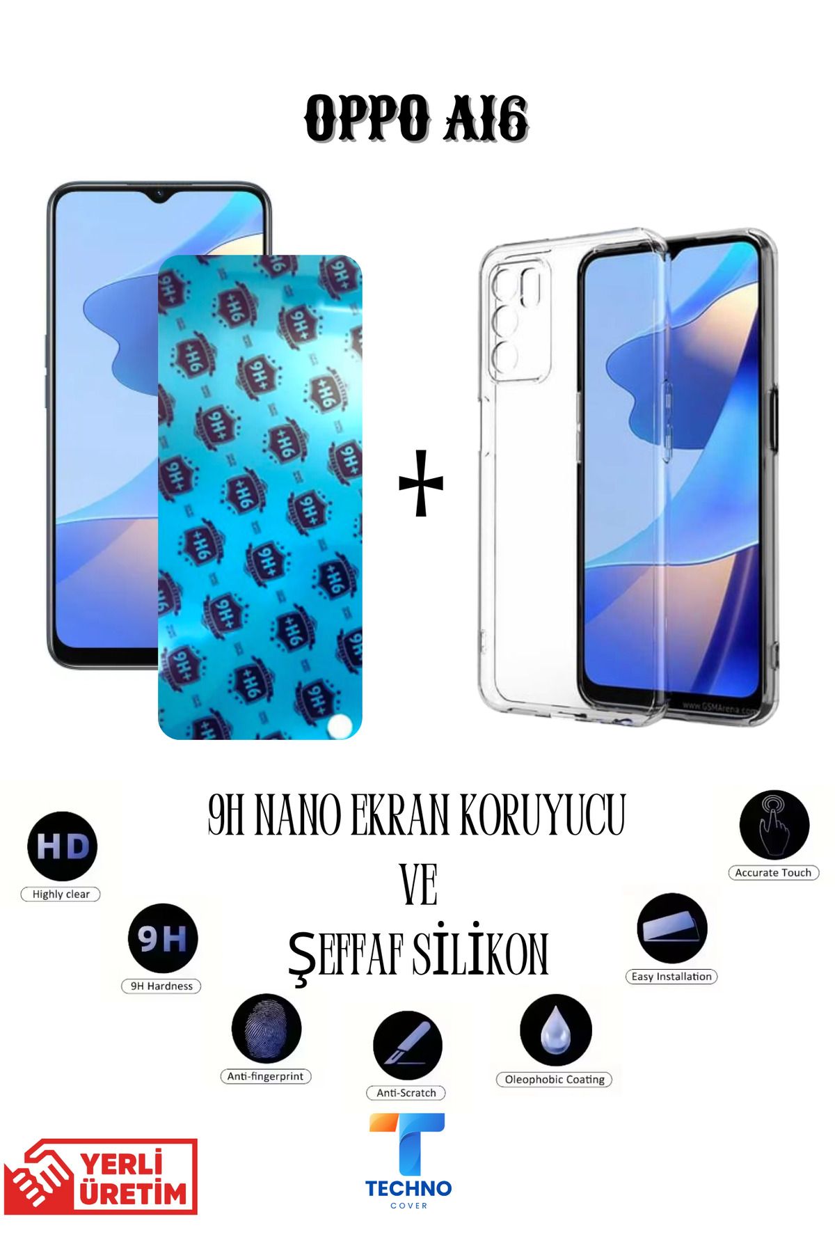 foxpower Oppo A16 Nano Ekran Koruyucu ve Şeffaf Kılıf 2li Avantajlı Paket