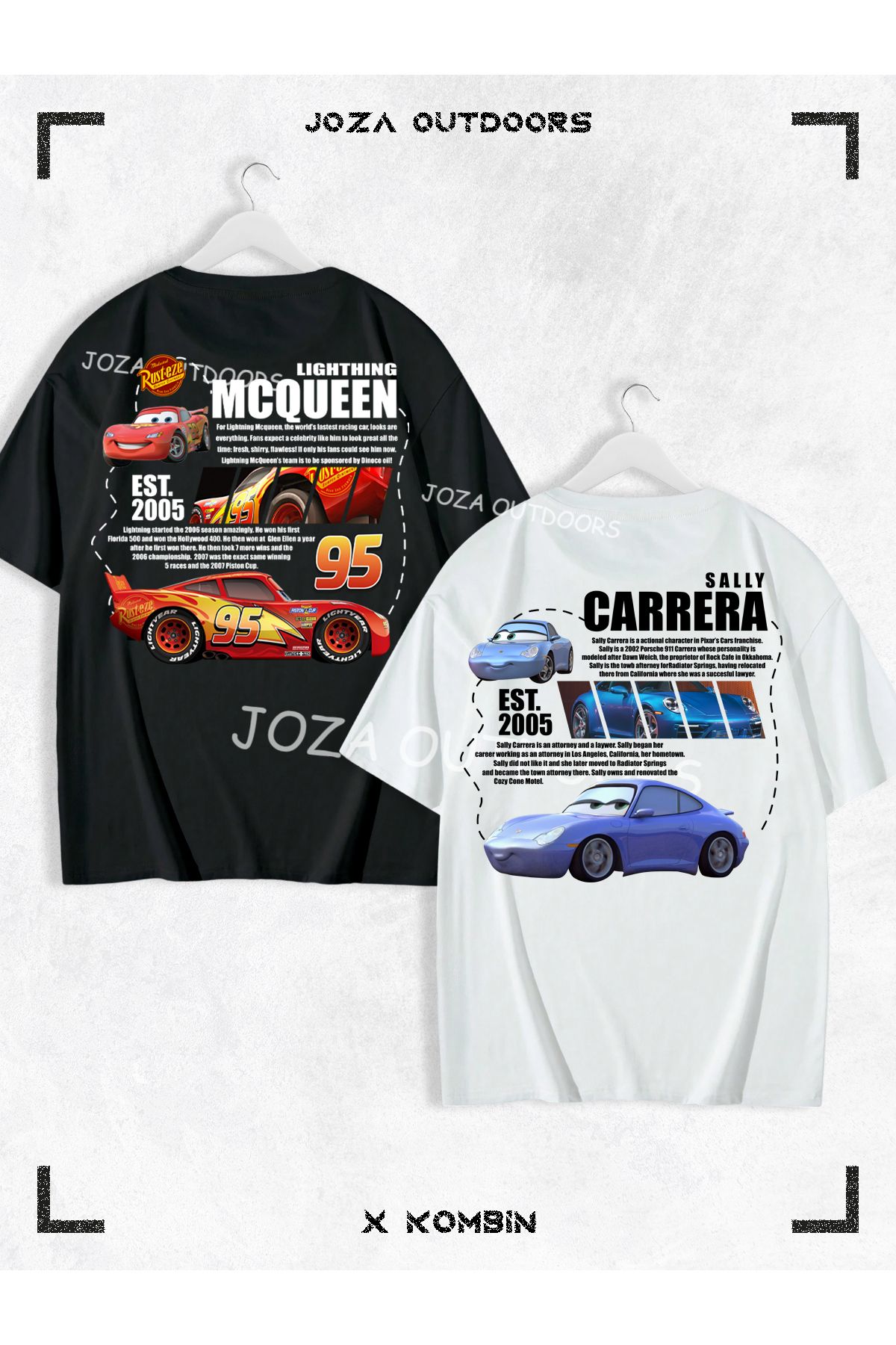 Joza Outdoors Kadın Erkek Yeni Sally Mcqueen SIRT Baskılı Sevgili Çift Kombini Oversize Renkli Tshirt 2'li Takım
