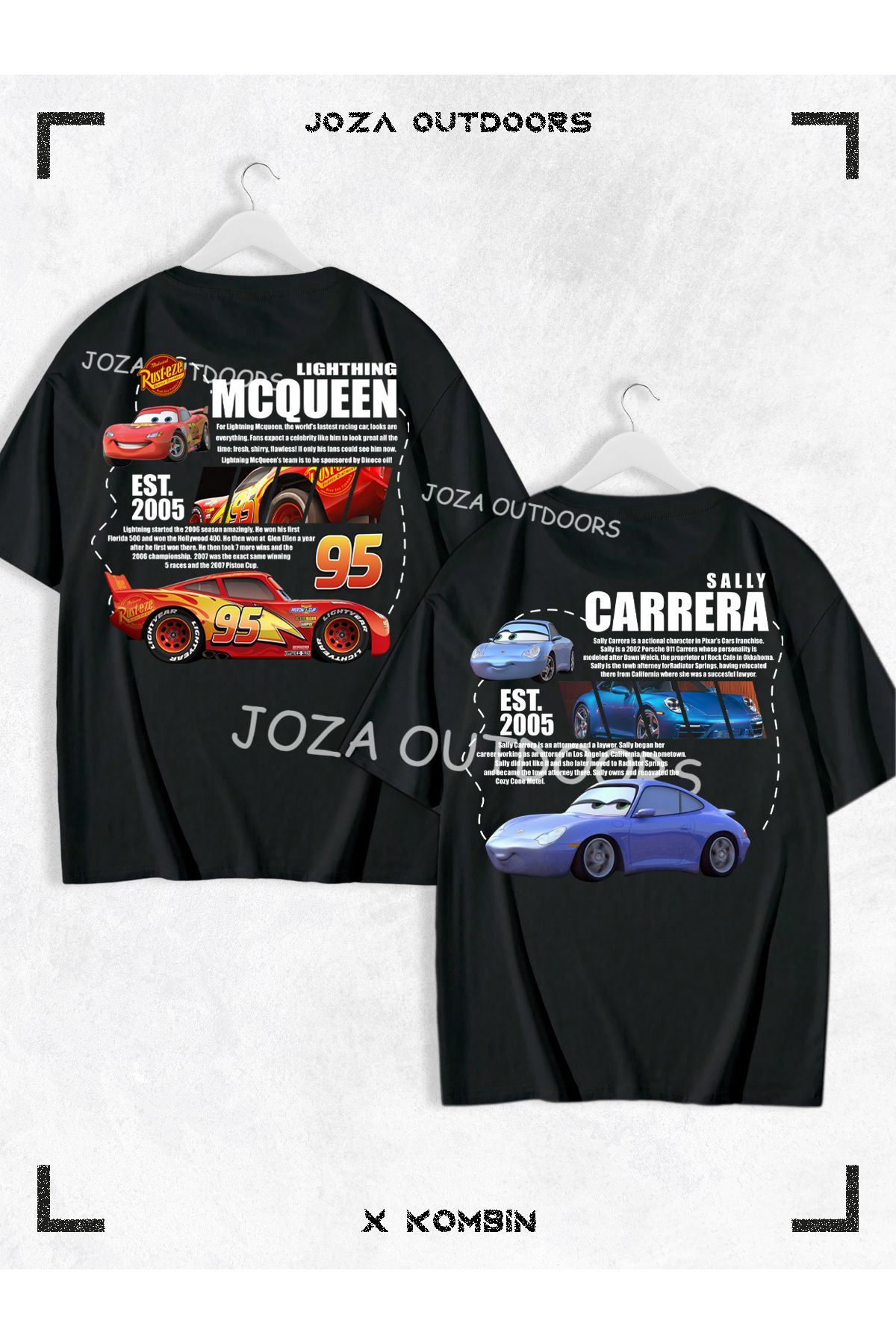 Joza Outdoors Kadın Erkek Yeni Sally Mcqueen SIRT Baskılı Sevgili Çift Kombini Oversize Renkli Tshirt 2'li Takım