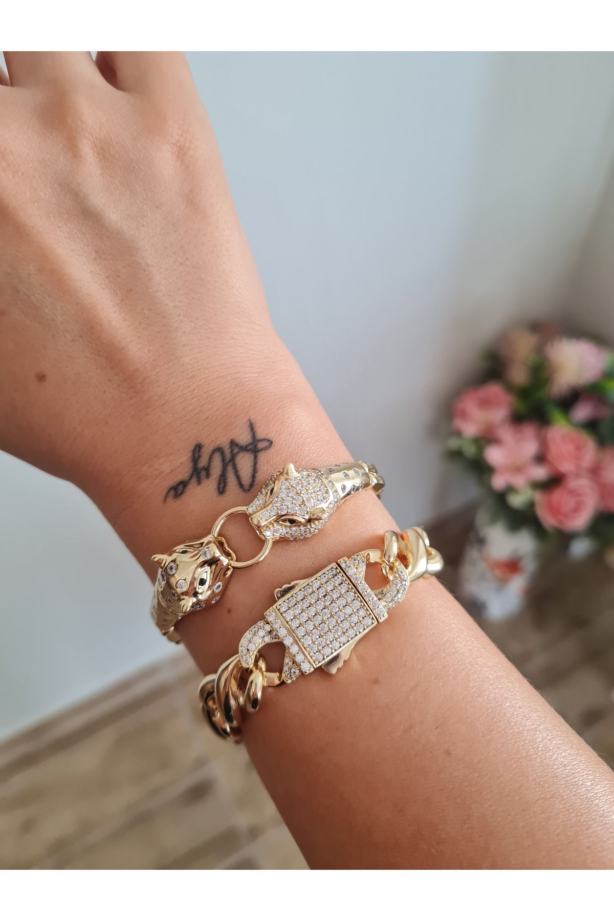 XUPING JEWELRY 14K Altın Rengi Zirkon Taşlı Gurmet Kadin Bileklik