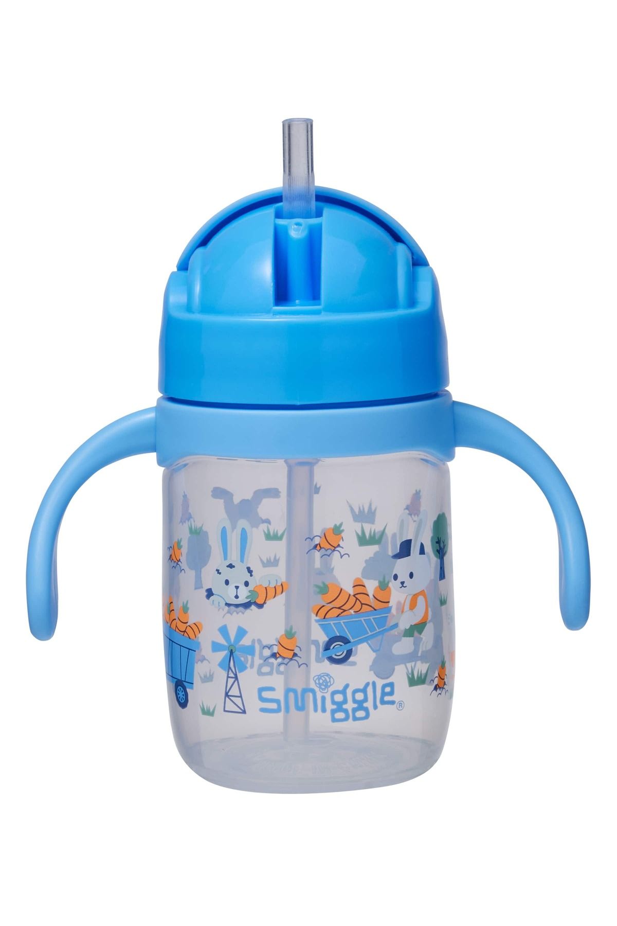 SMIGGLE-Rabbit Detailed Mini Water Bottle with Double Handle and Straw 230 ml Bpa Free 2