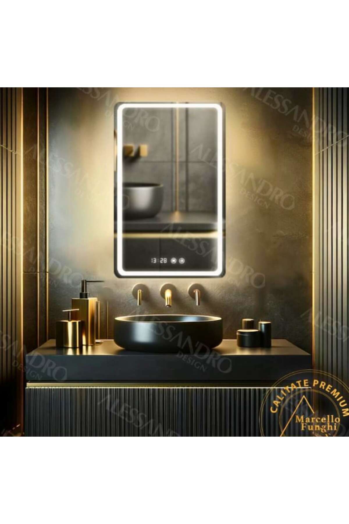 OPTIM DEKO-Premium Bathroom Mirror with LED Touch, Defogging System and Clock 60x80 cm 3