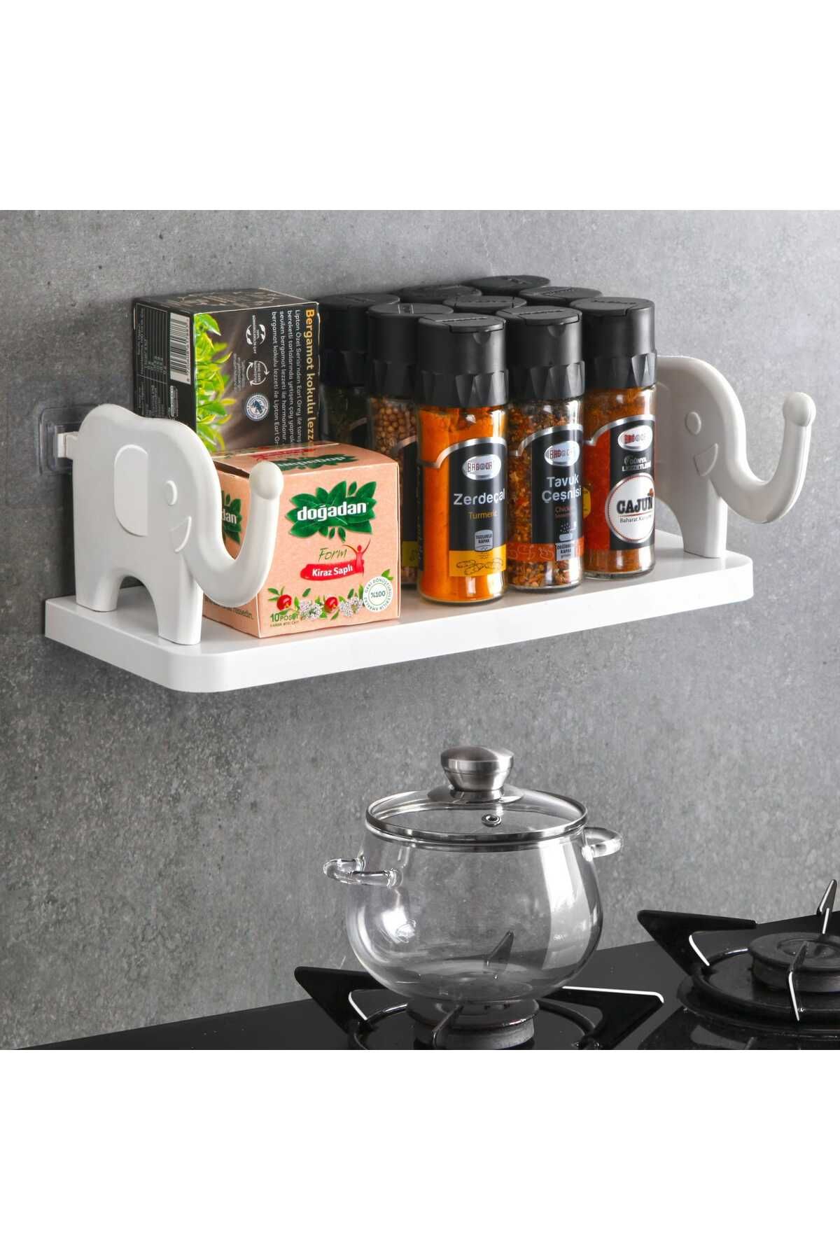 Ayver PLASTİK ÇOK AMAÇLI FİL MODEL YAPIŞKANLI DÜZENLEYİCİ RAF BANYO MUTFAK RAFI 34X14
