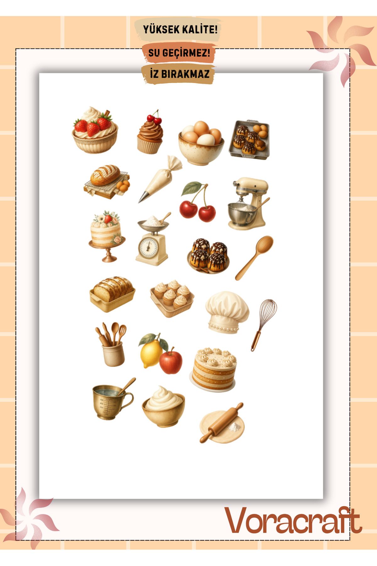 VORACRAFT Vintage Pişirme Sticker Set Ajanda Bullet Journal Set TT003