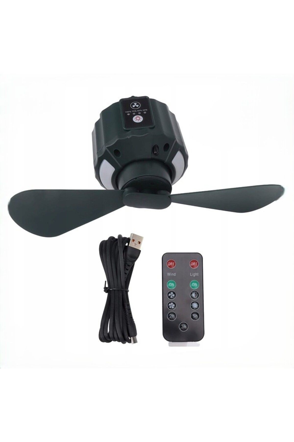 zola-Ventilator camping 2 in 1 cu LED, 3 viteze, lumina reglabila, telecomanda, USB, 5200mAh, verde 3