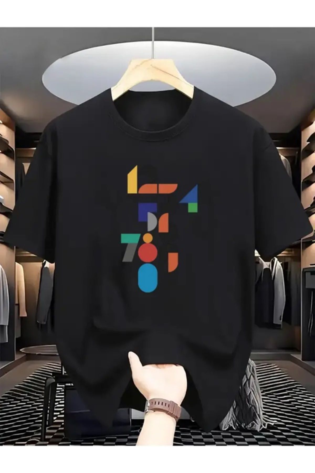 EXPECTED Unisex Oversize Renkli Rakam Baskılı Pamuklu Yazlık Şık T-shirt