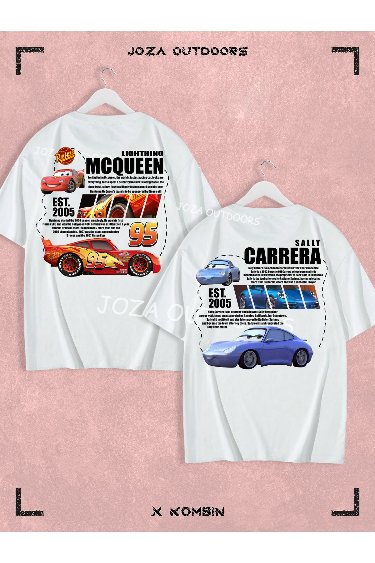 Joza Outdoors Kadın Erkek Yeni Sally Mcqueen SIRT Baskılı Sevgili Çift Kombini Oversize Renkli Tshirt 2'li Takım
