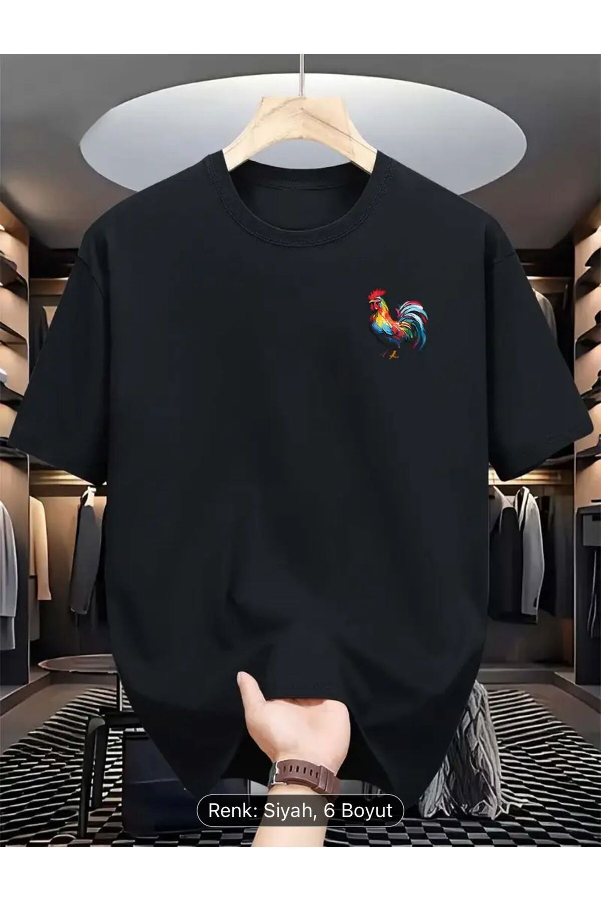 ELZE MODA A KALİTE PREMİUM Unisex Erkek/Kadın HOROZ Özel Baskılı Oversize Bisiklet Yaka T-Shirt