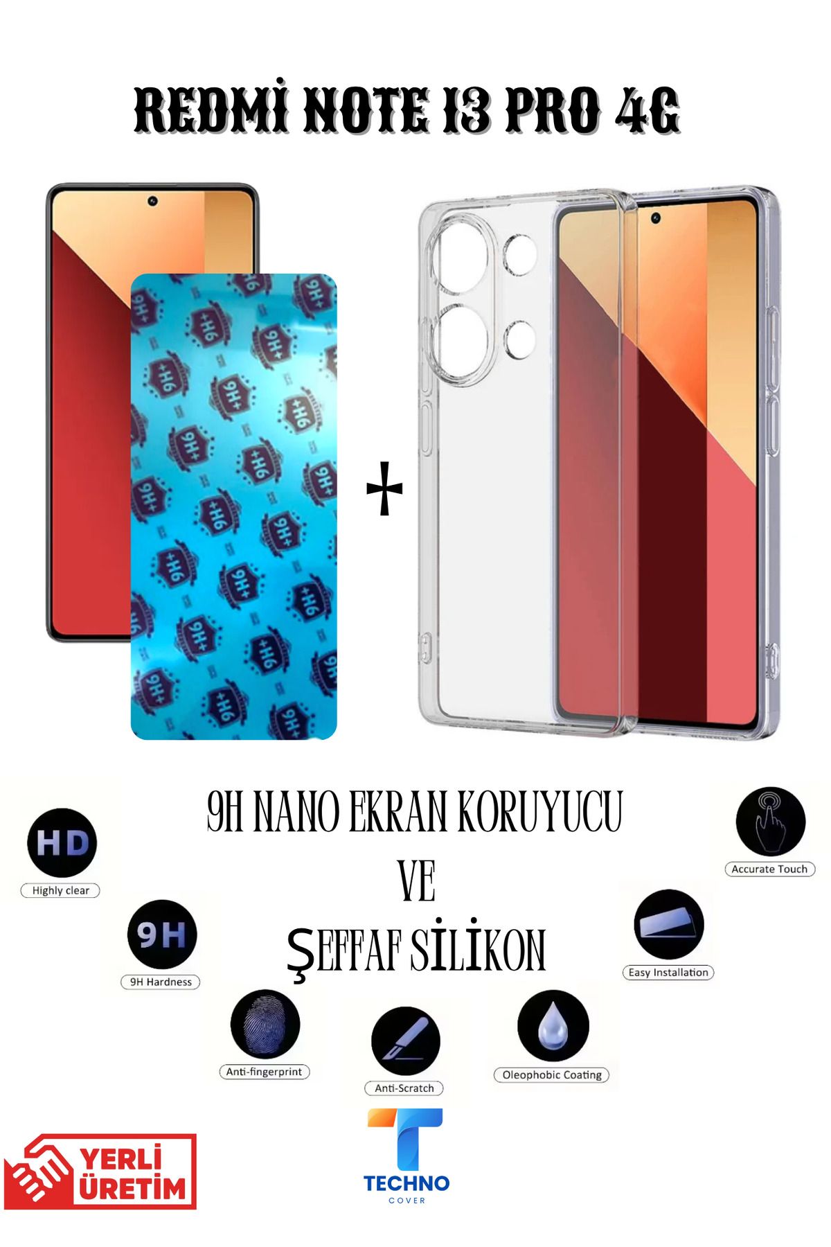foxpower Redmi Note 13 Pro 4G Nano Ekran Koruyucu ve Şeffaf Kılıf 2li Avantajlı Paket