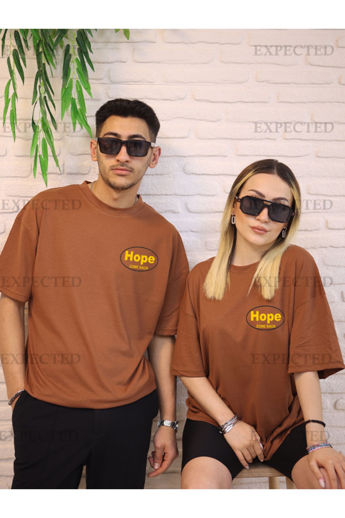 EXPECTED Sevgili Çift Arkadaş Kombini Hope Come Back Baskılı Oversize Unisex T-shirt - 2 adet