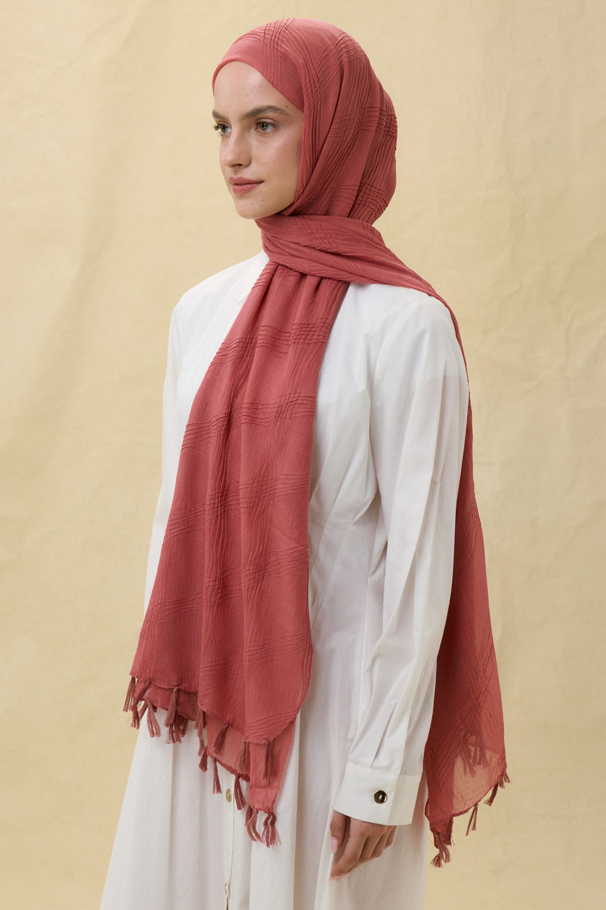FENZA SCARF LİLYUM ŞEFTALİ SAÇAK PÜSKÜLLÜ PAMUKLU ŞAL
