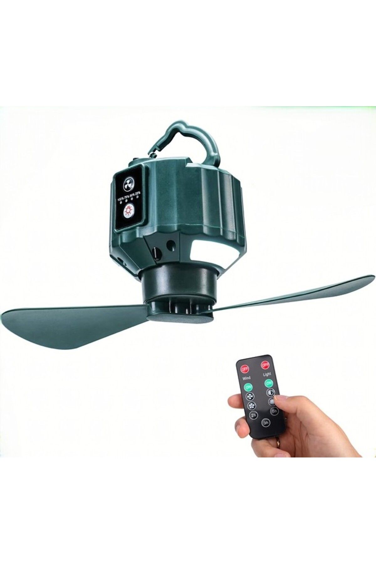 zola-Ventilator camping 2 in 1 cu LED, 3 viteze, lumina reglabila, telecomanda, USB, 5200mAh, verde 5