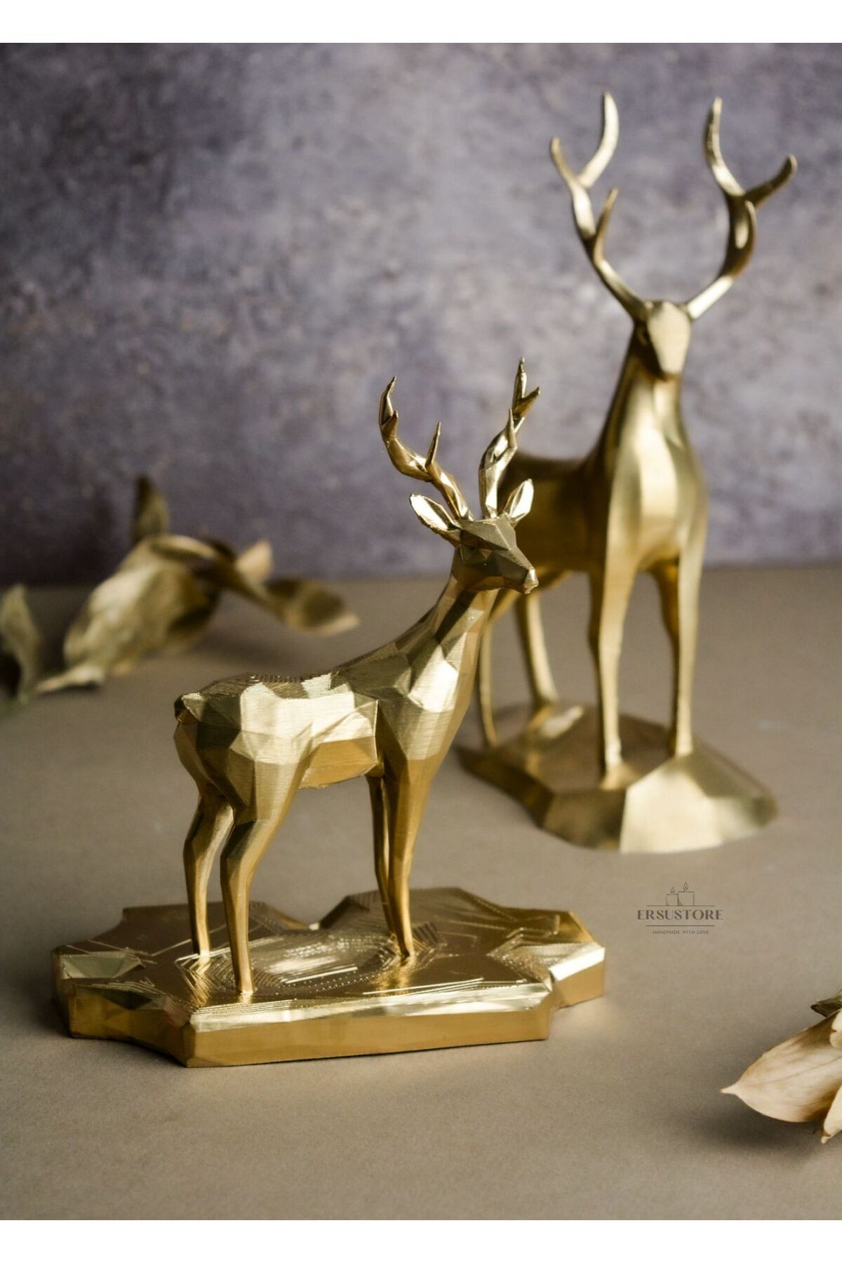 jeane home decor 2'li 18cm Gold Altın Varak Dekoratif Hafif Şık Tasarım Hediyelik Obje Biblo Bioplastik Geyik