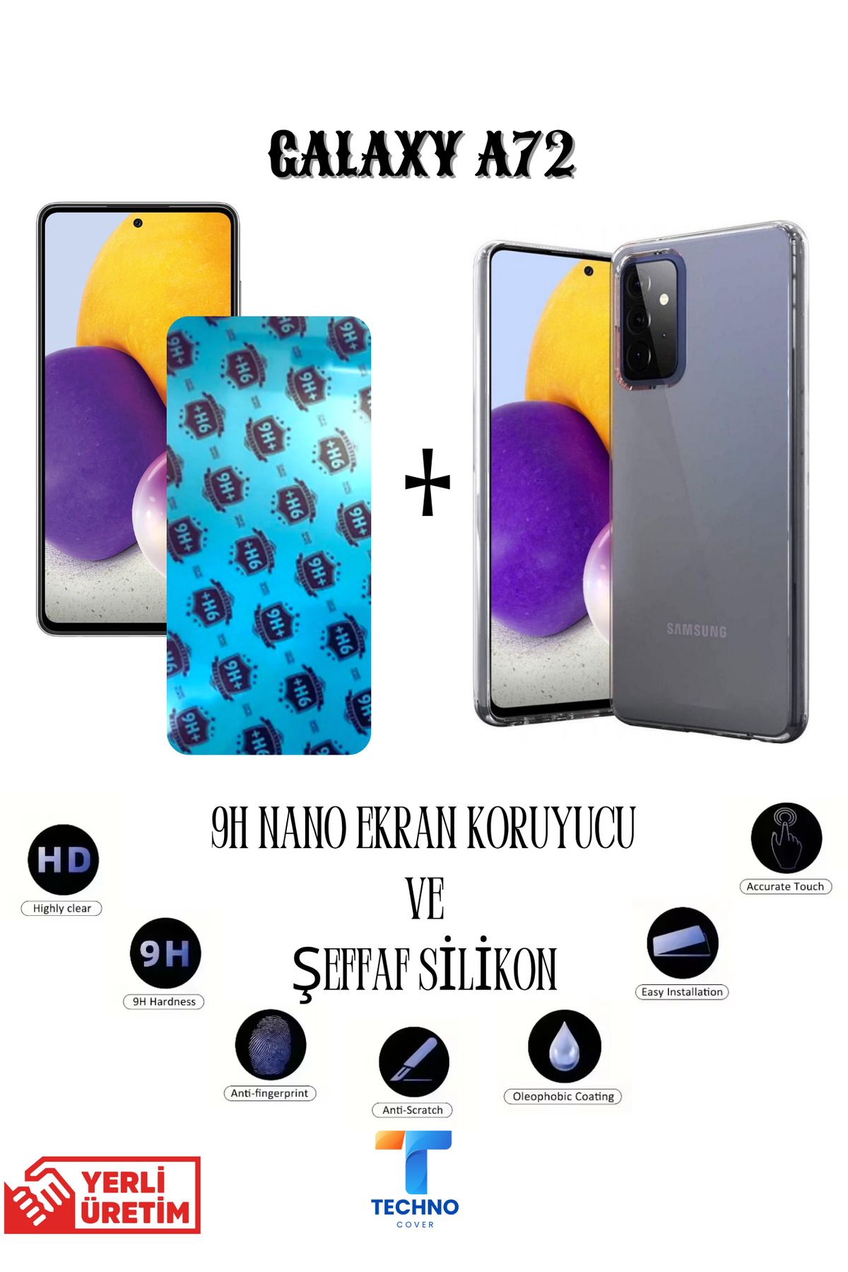 foxpower Samsung A72 Nano Ekran Koruyucu ve Şeffaf Kılıf 2li Avantajlı Paket