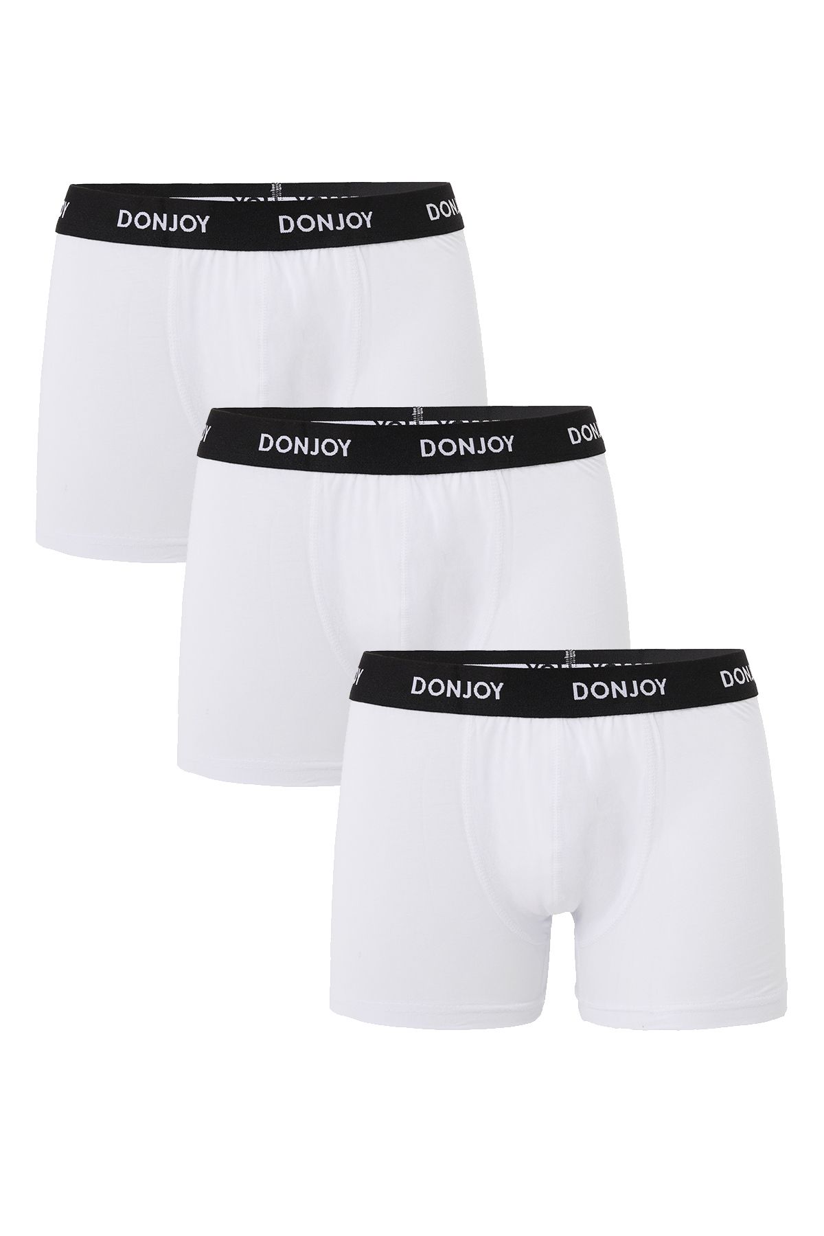 don joy Erkek 3'lü Pamuklu Penye Beli Lastikli Beyaz Boxer