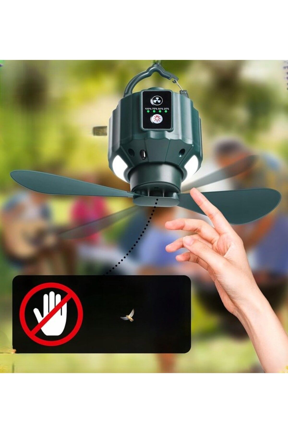 zola-Ventilator camping 2 in 1 cu LED, 3 viteze, lumina reglabila, telecomanda, USB, 5200mAh, verde 13
