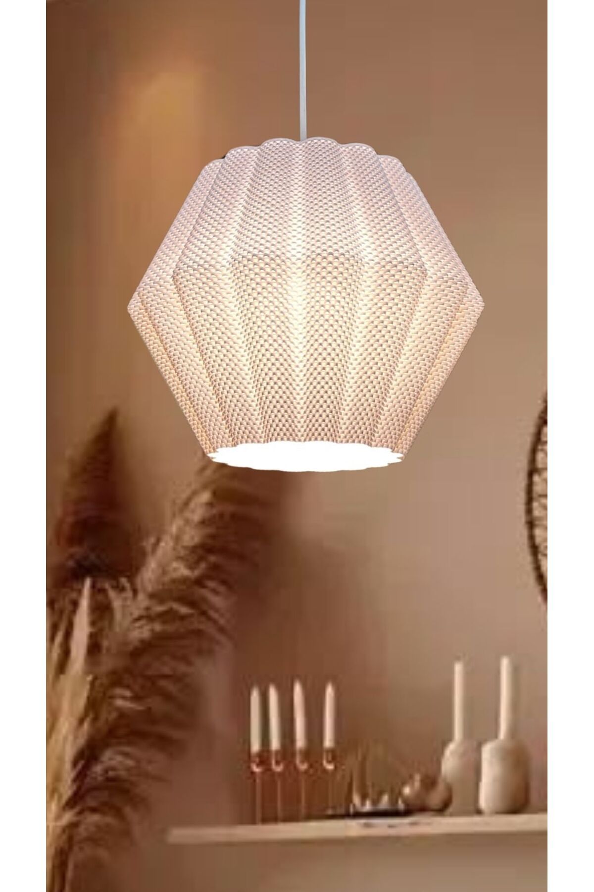 decory Carina Beyaz Mesh dokulu avize, Pinterest Tarzı Özel Tasarım Tekli Sarkıt Avize (Bioplastik) E27