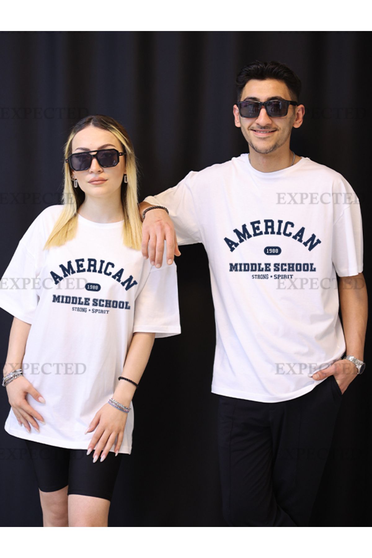 EXPECTED Sevgili Çift Arkadaş Kombini Yazı Baskılı Oversize Unisex T-shirt - 2 adet