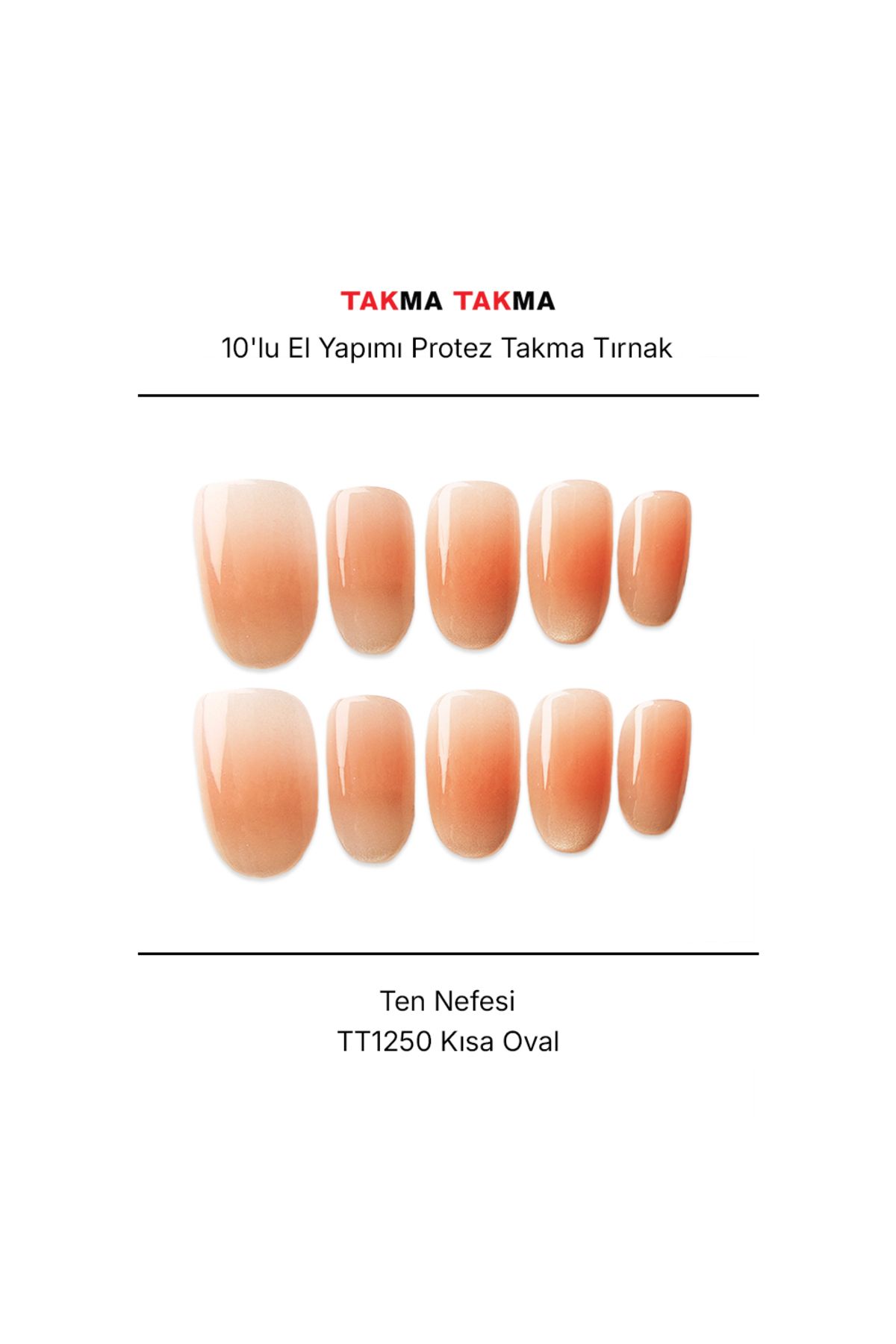Takma Takma Tekrar Kullanılabilir El Yapımı Protez Takma Tırnak TT1250 - Ten Nefesi - 10'lu XS-Pembe