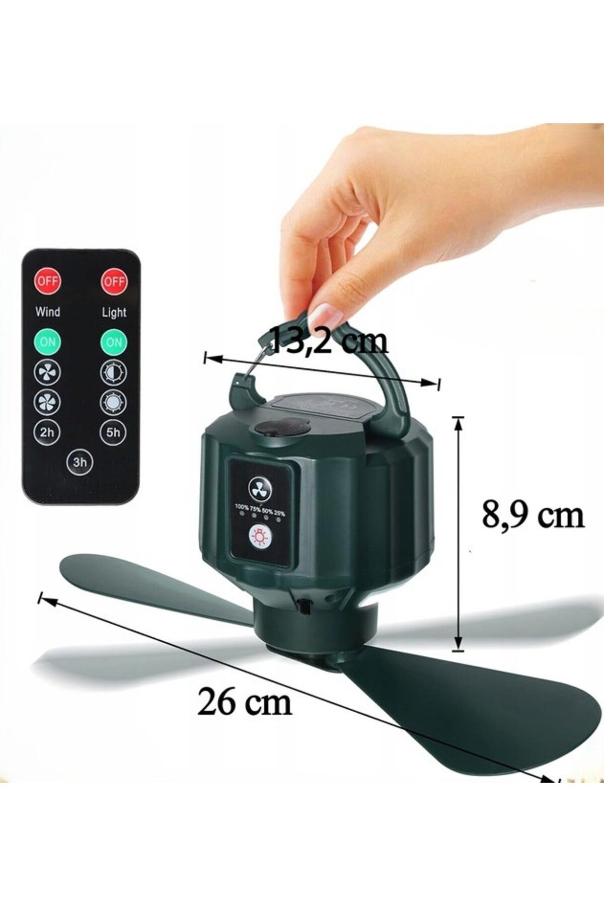zola-Ventilator camping 2 in 1 cu LED, 3 viteze, lumina reglabila, telecomanda, USB, 5200mAh, verde 8